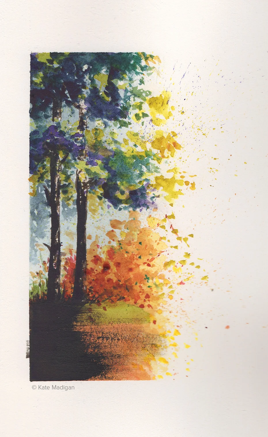 Early autumn. Watercolour quick sketch. .