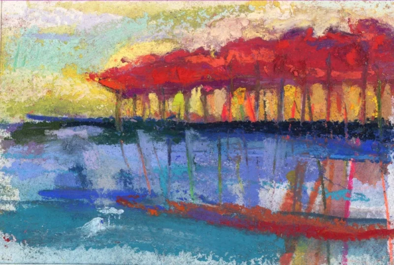 RED TREES - PASTEL ON PAPER - 6x8 in