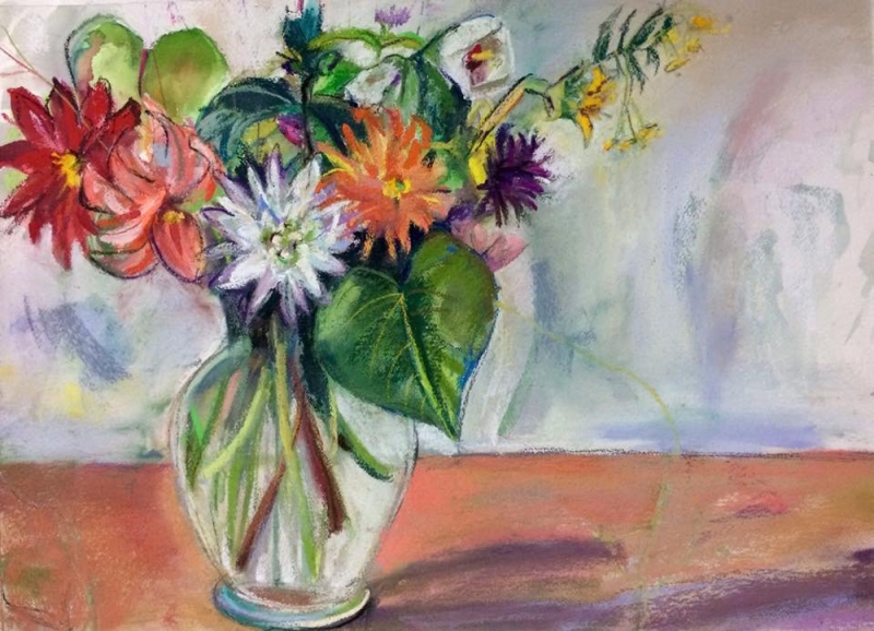 O'DELL'S DAHLIAS - PASTEL ON PAPER 