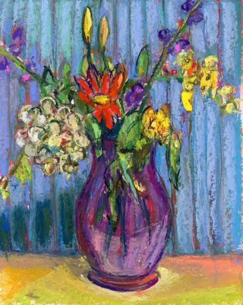 PURPLE VASE WITH BLUE HUE - PASTEL ON PAPER - 10x8 in