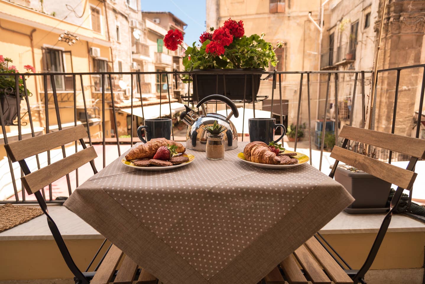 The patio table on the balcony