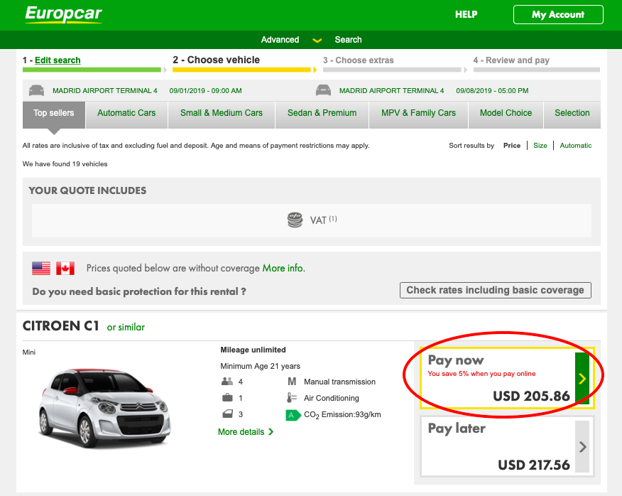  Comparing prices on Europcar's Desktop and Mobile Sites 