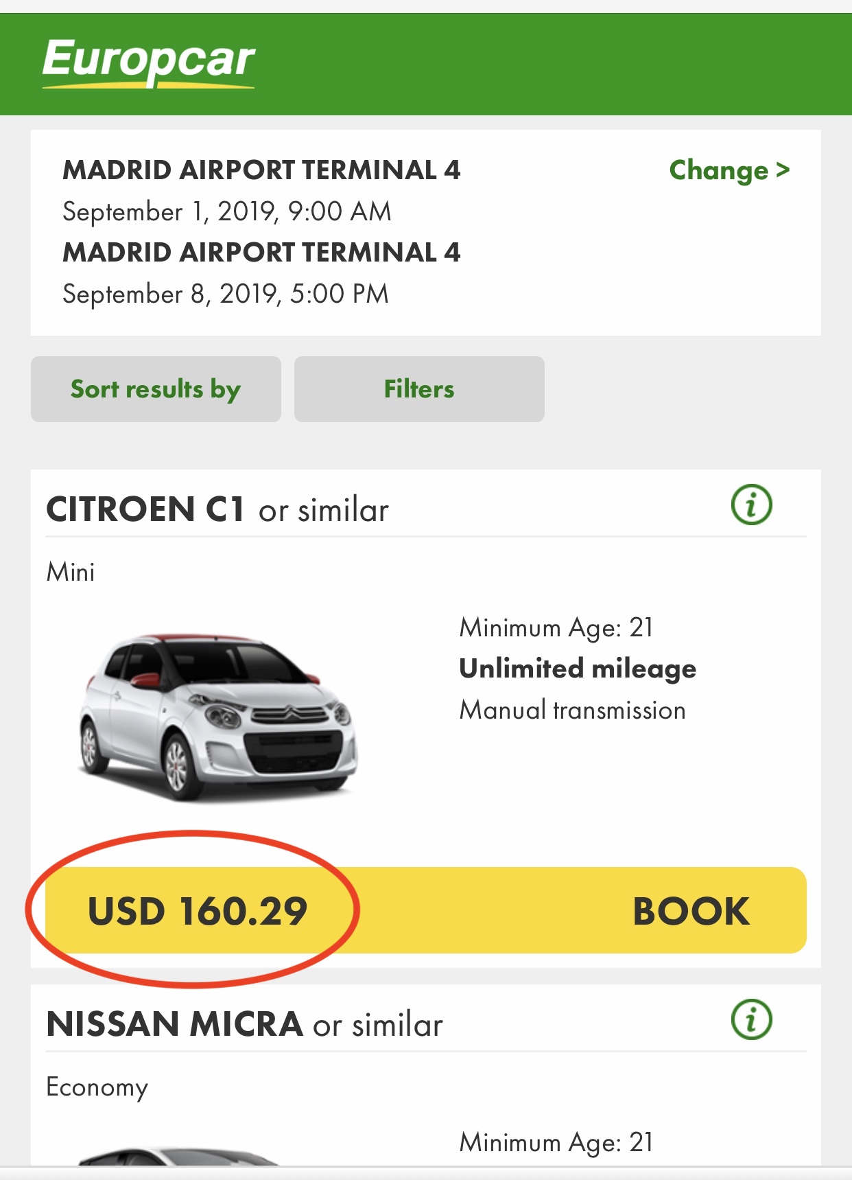Comparing prices on Europcar's Desktop and Mobile Sites