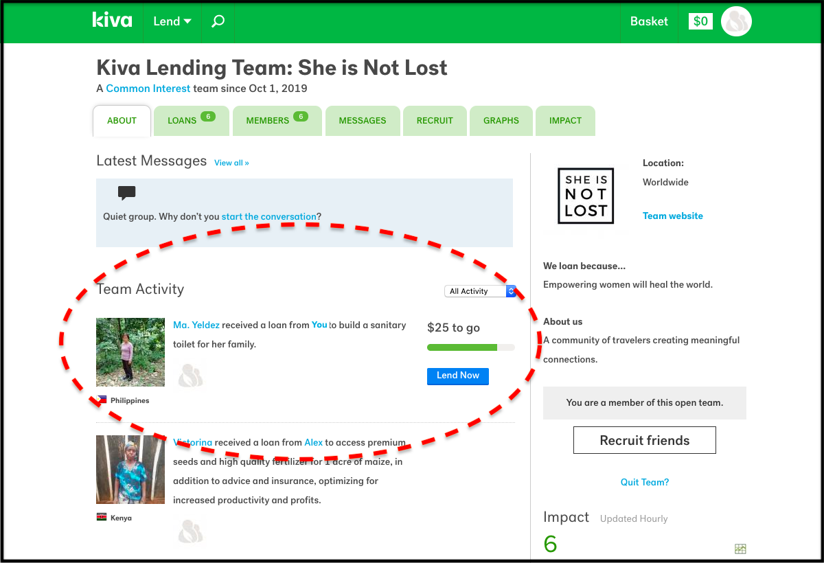 Step 8: Your contribution will then show up in the She is Not Lost team page