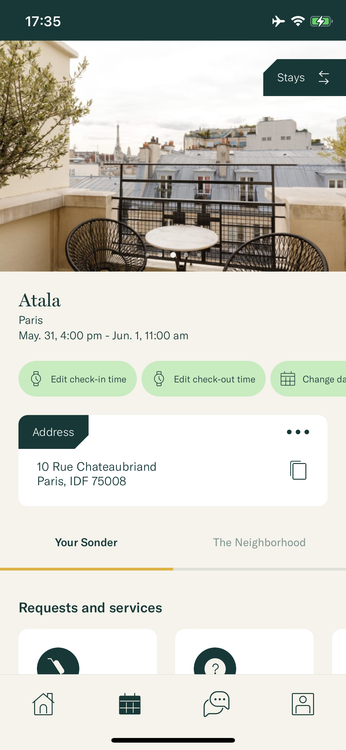 Easily find all details regarding your reservation in the Sonder app