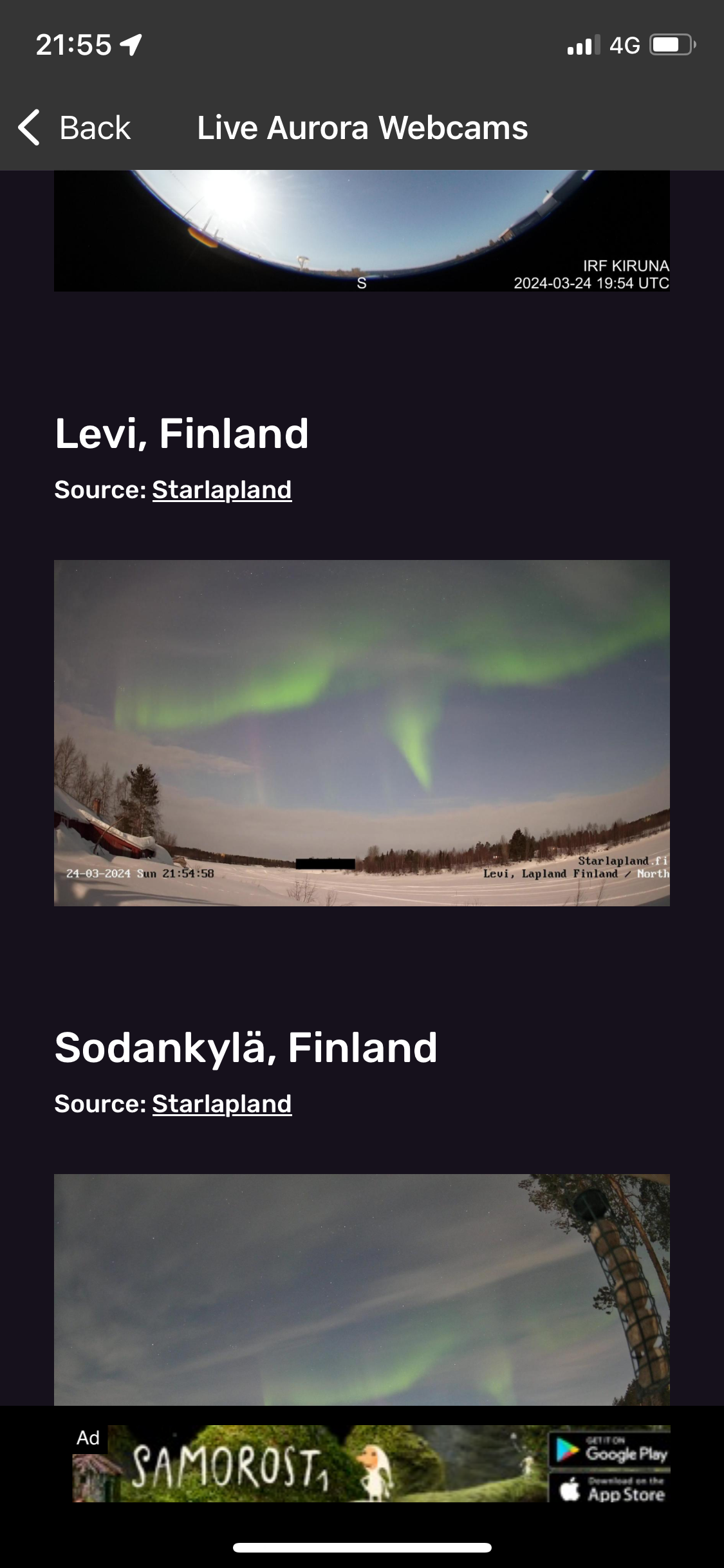  Screenshots of helpful information in  the Aurora App  while I was in Levi Finland 