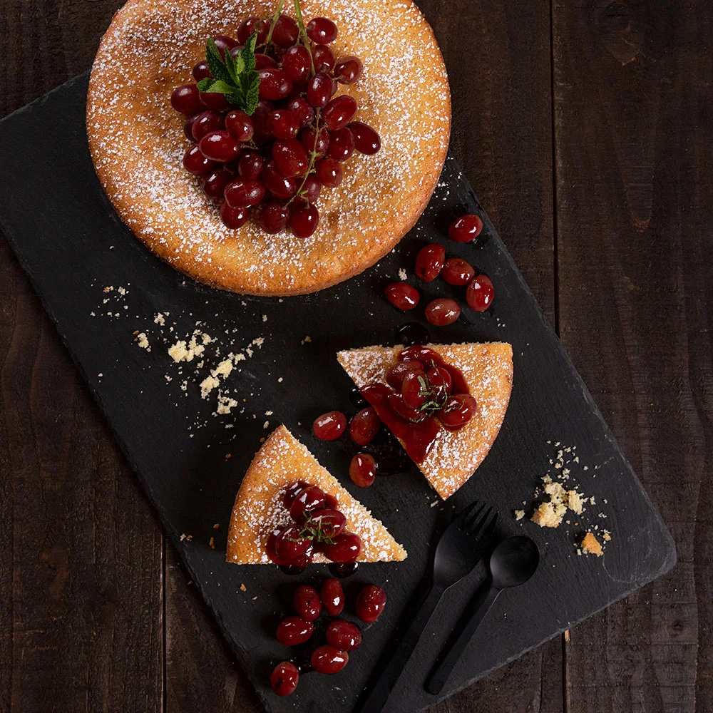 Lemon Olive Oil Cake with Warm Grape Sauce — Shop Geoffrey Zakarian