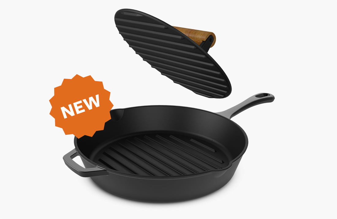 Geoffrey Zakarian 9.5 Non-Stick Cast Iron Frying Pan, Titanium-Infused  Ceramic Coating with Two Easy Pour Spouts - Gray