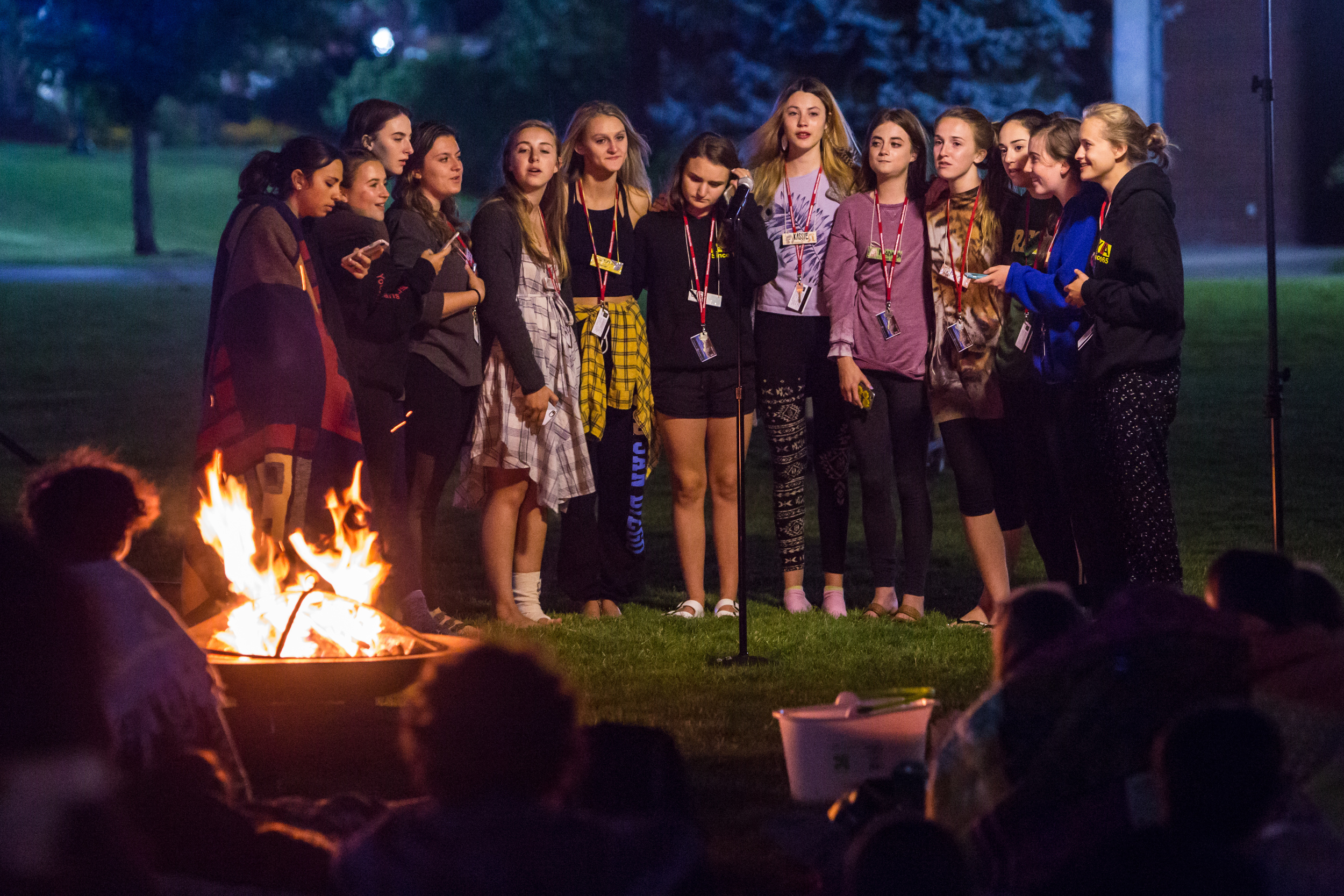 Serenaded by the female counselors at campfire