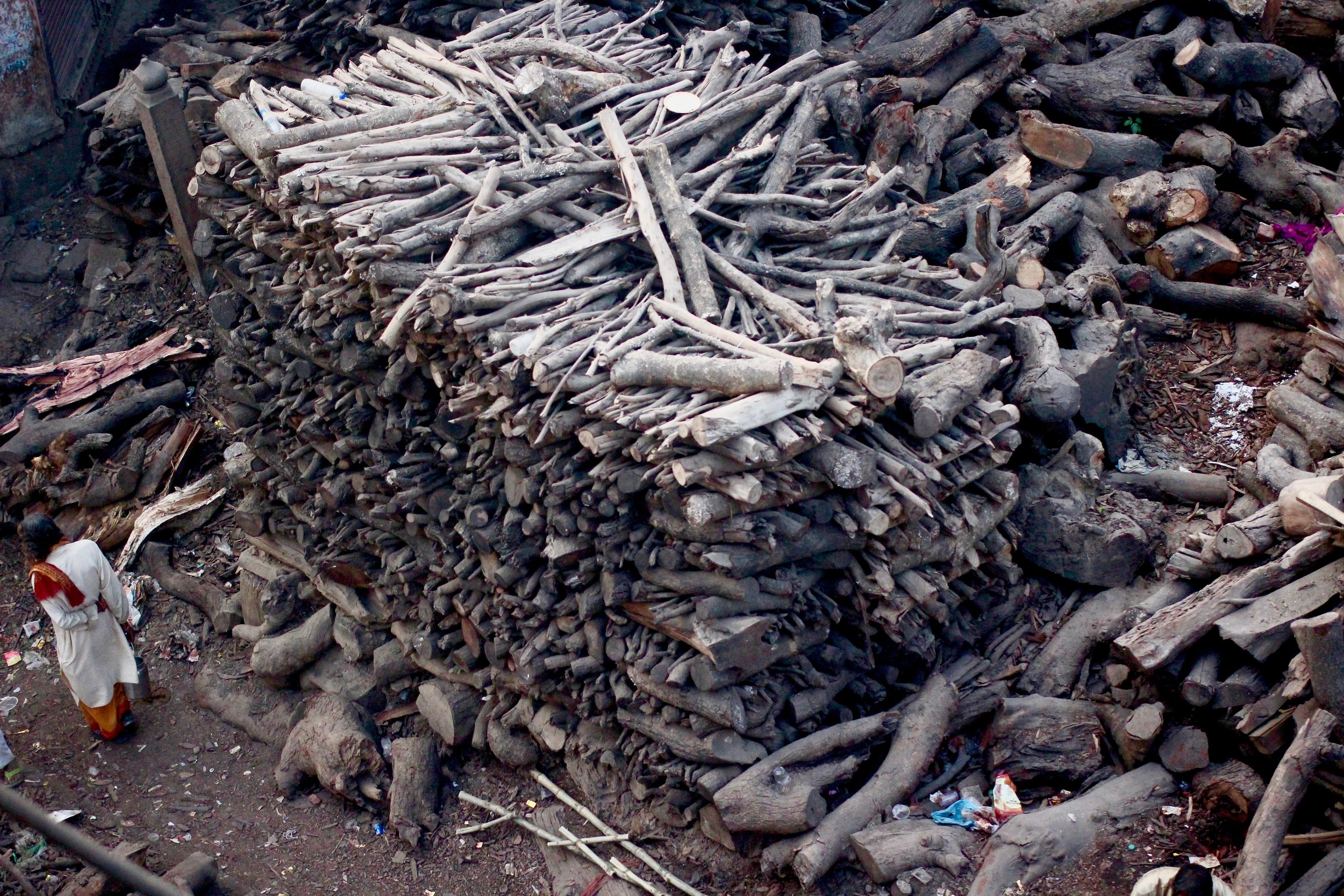 The wood that's chopped in preparation for the cremations on the Ganges River.