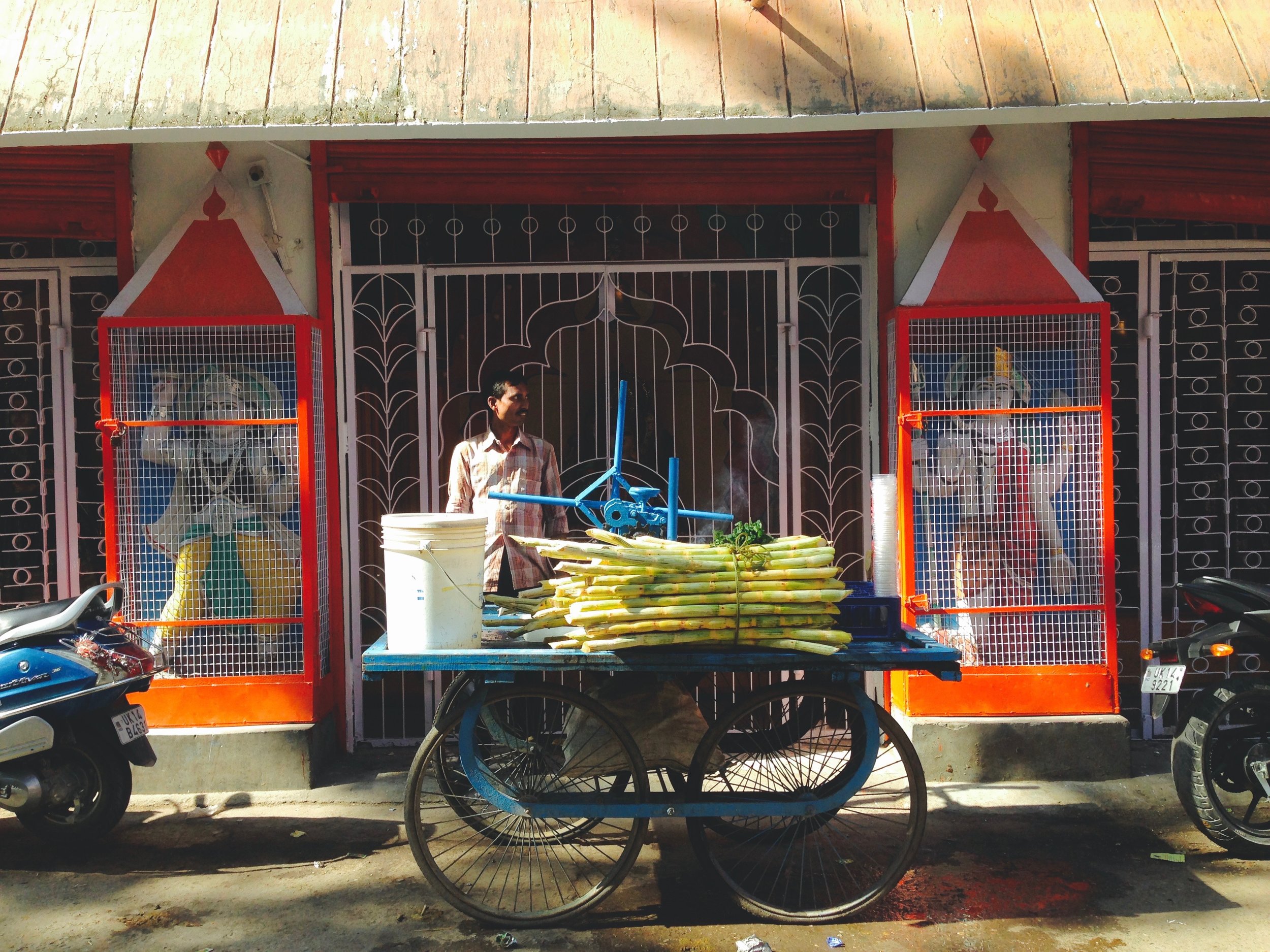 Sugarcane strands dot the streets of the city