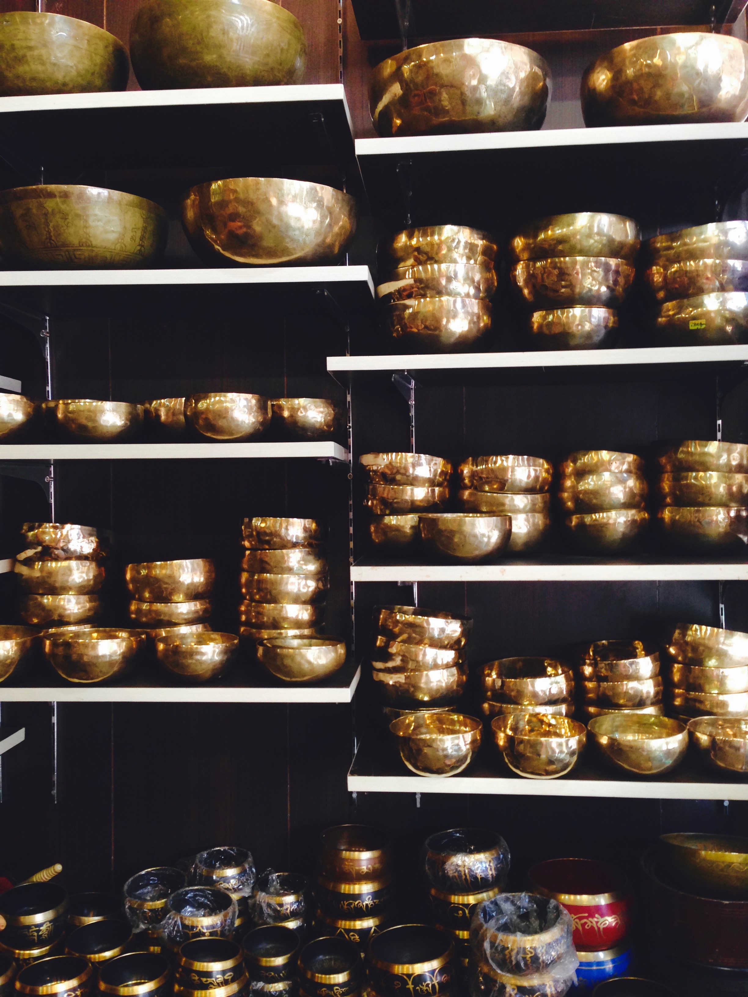 Stumbled on this music shop with walls filled with singing bowls, harmoniums, guitars, and other amazing sonic toys