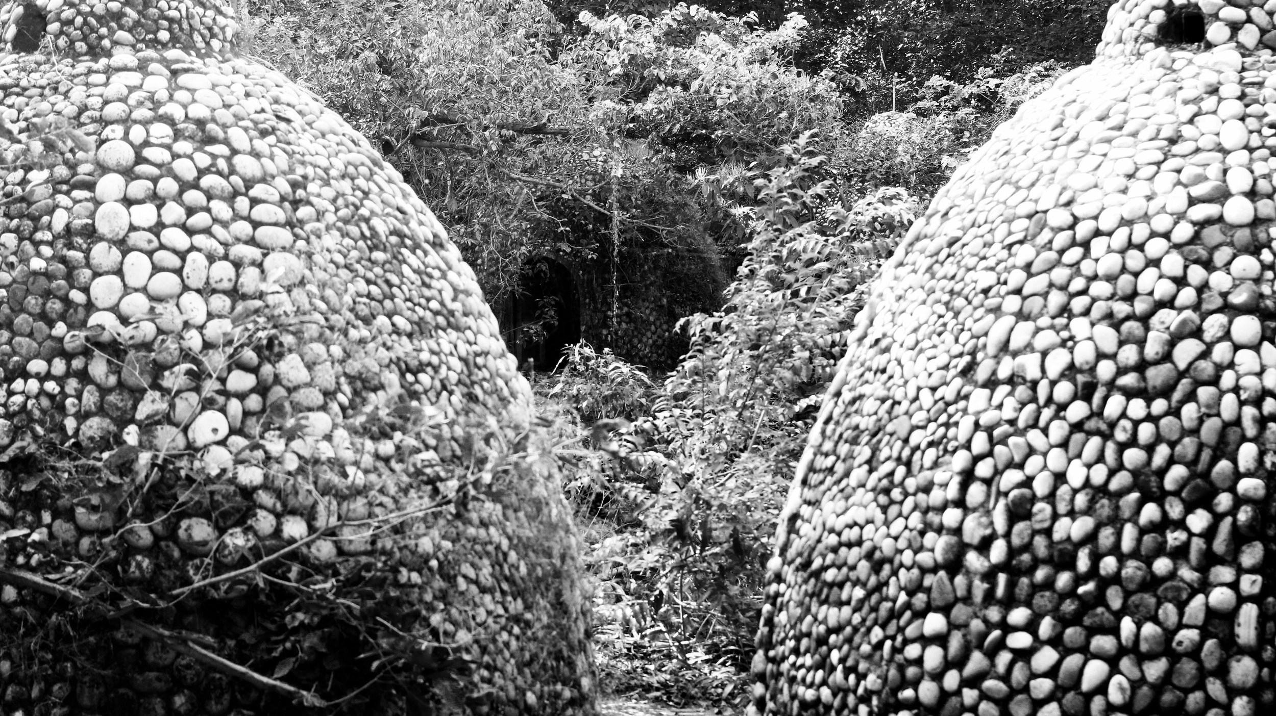 Meditation chambers dot the ashram grounds. The stones are locally sourced from the Ganga.