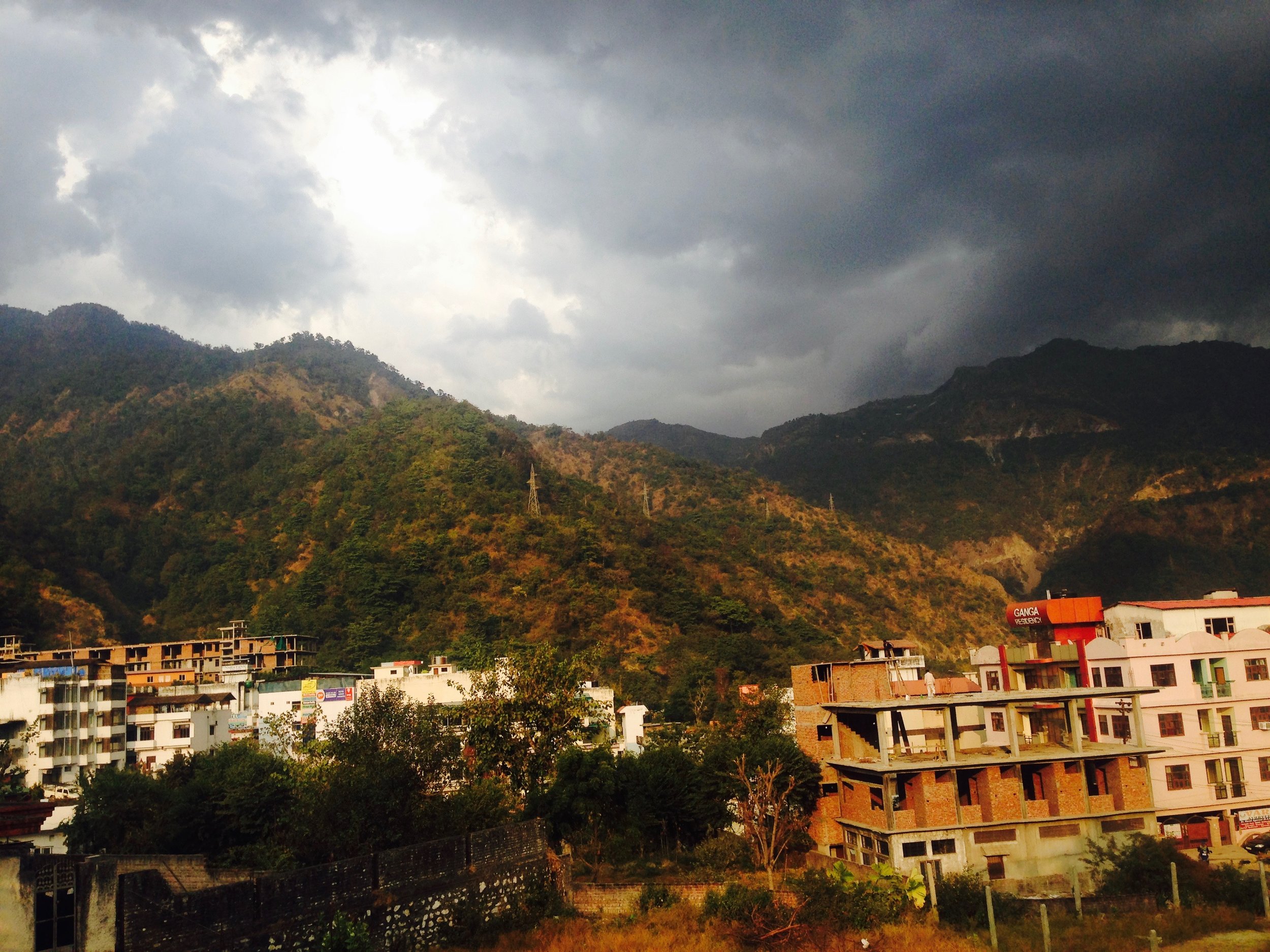 Ominous clouds forming over Rishikesh on Christmas Day, on the way back from getting Chinese takeout. Perfect timing.