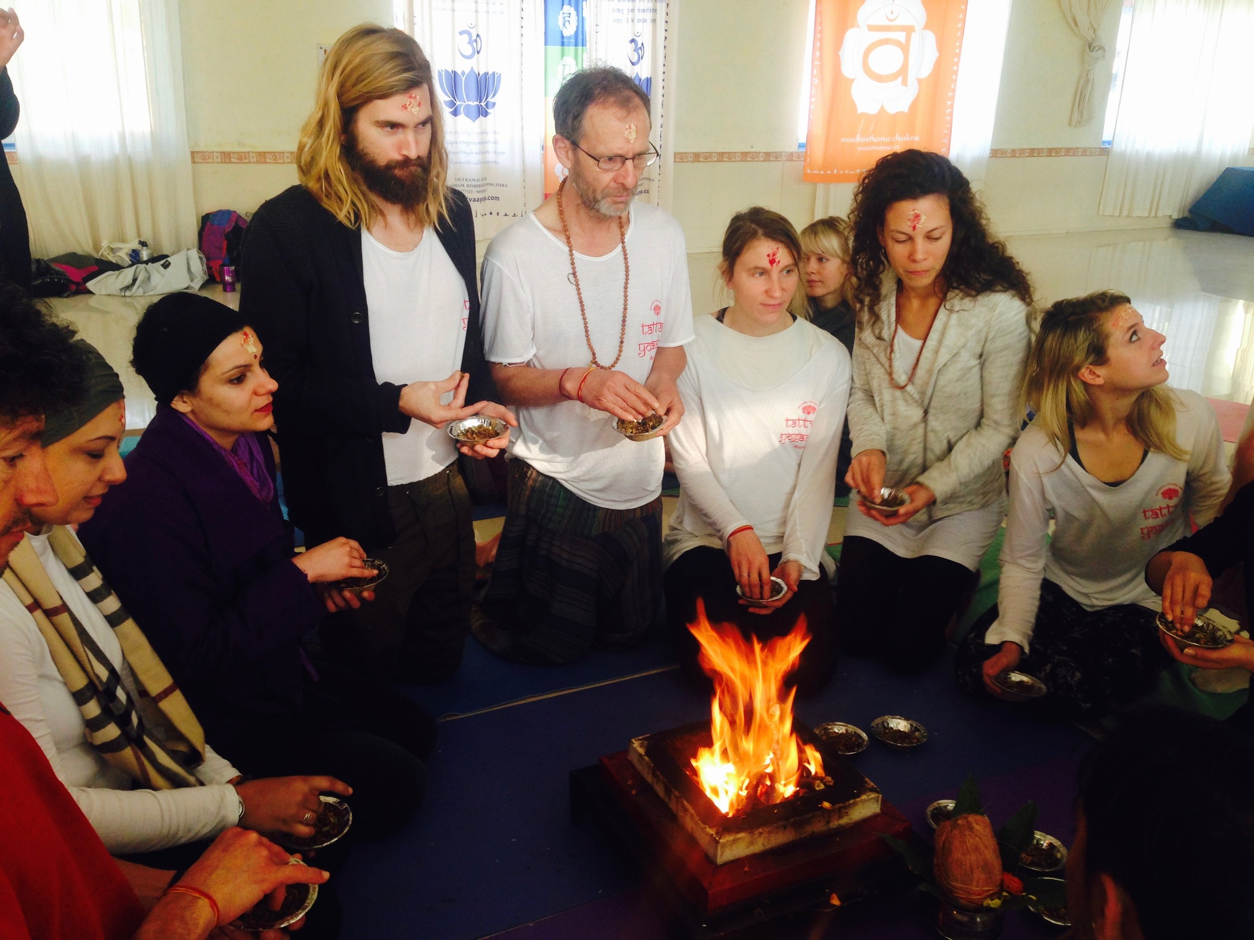 Release ritual over an open fire. The herbs we released also contained sacred dried cow dung. Interesting...
