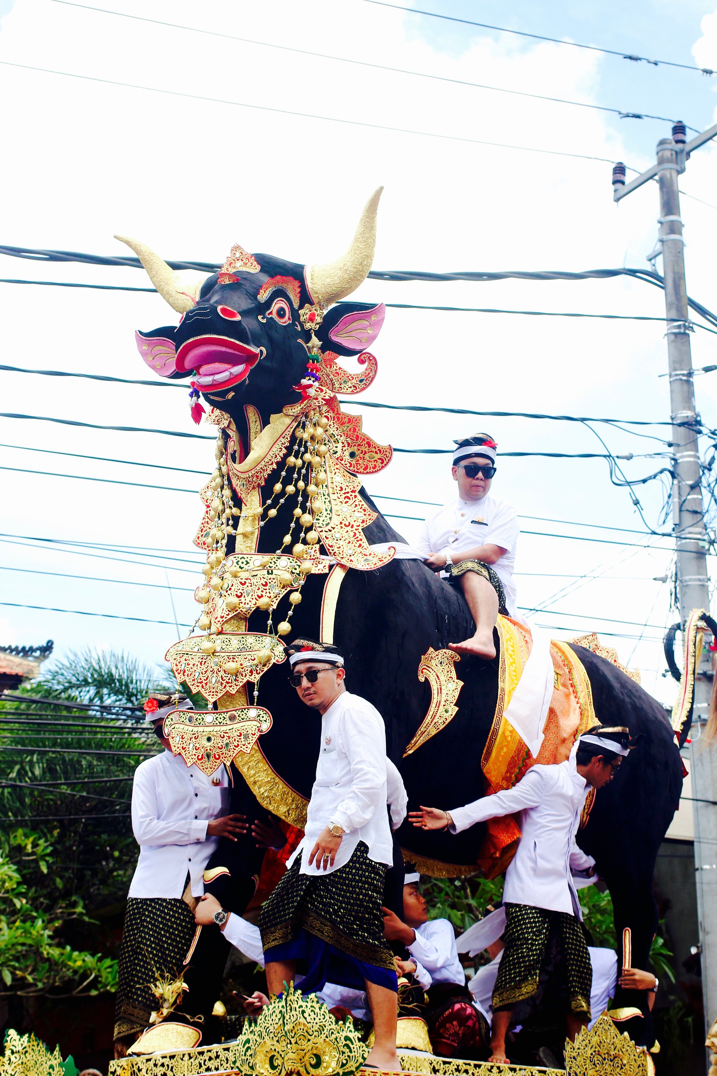 Not a proper mass cremation without Balinese men riding the black bull