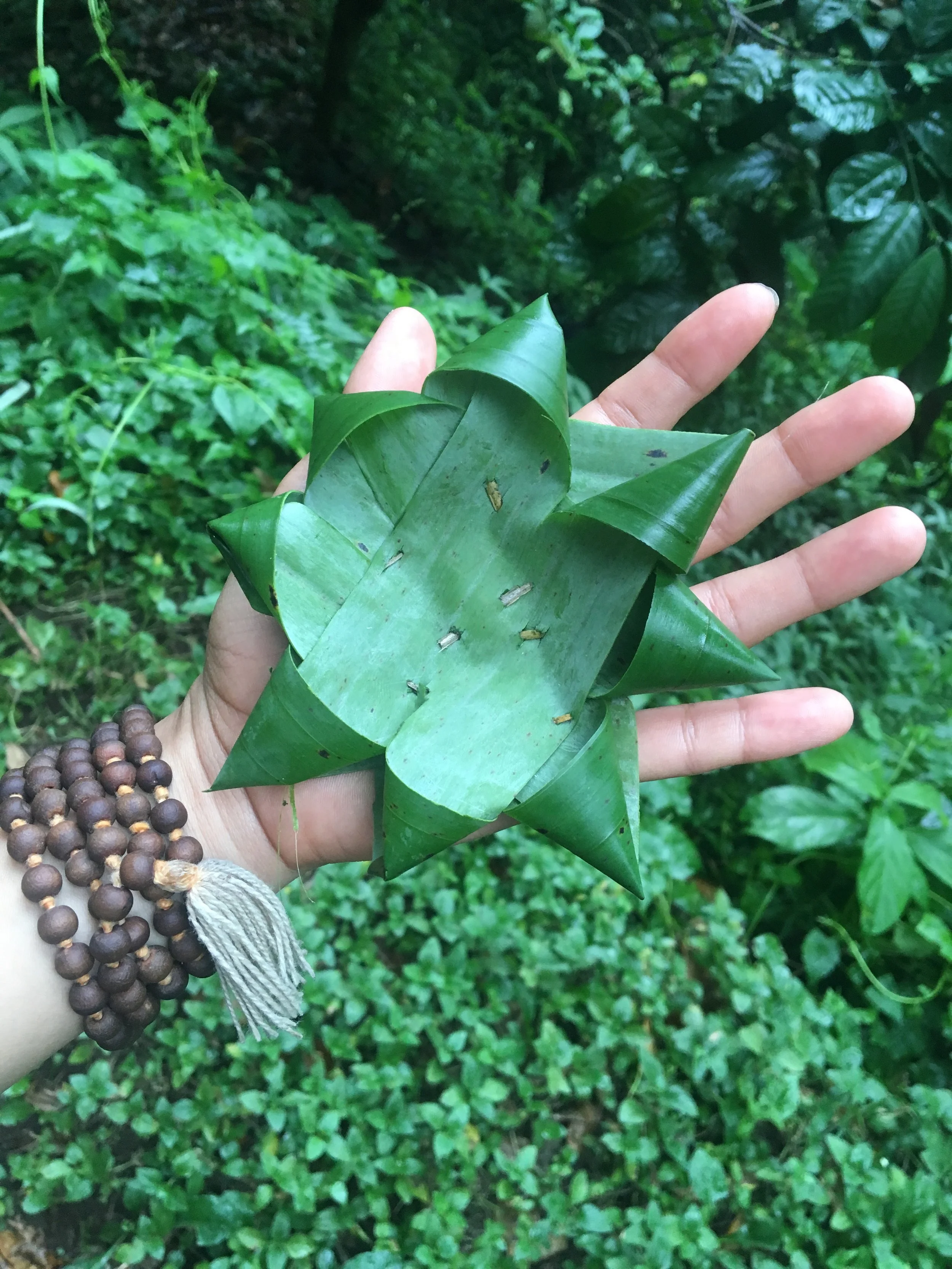 One of Bauhau's many gifts that day...beautiful banana leaf origami used to hold traditional Balinese offerings <3