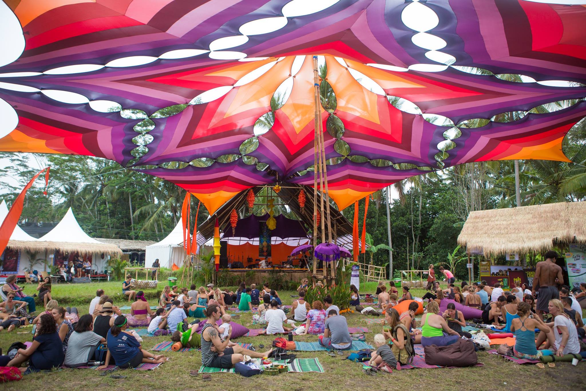Coco Love Stage, home of the daytime music and also conveniently located by the welcome portal (and of course, some more spandex stretching overhead) / Photo credit: Ukrike Reinhold Photography
