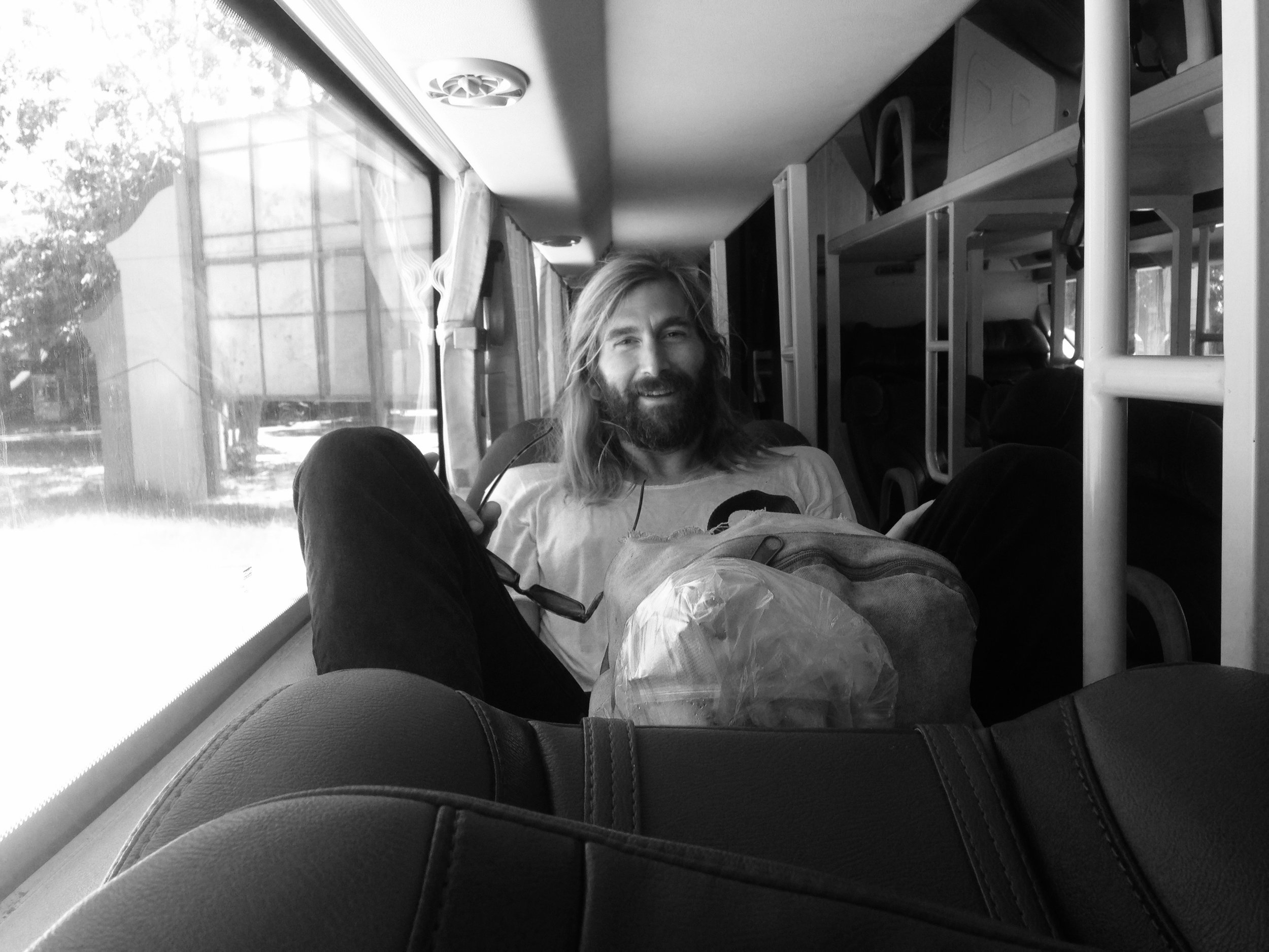 Goodbye Hoi An! En route to Hue on the most comfortable bus I've ever laid my back on. Wylie's face = look of serious satisfaction 