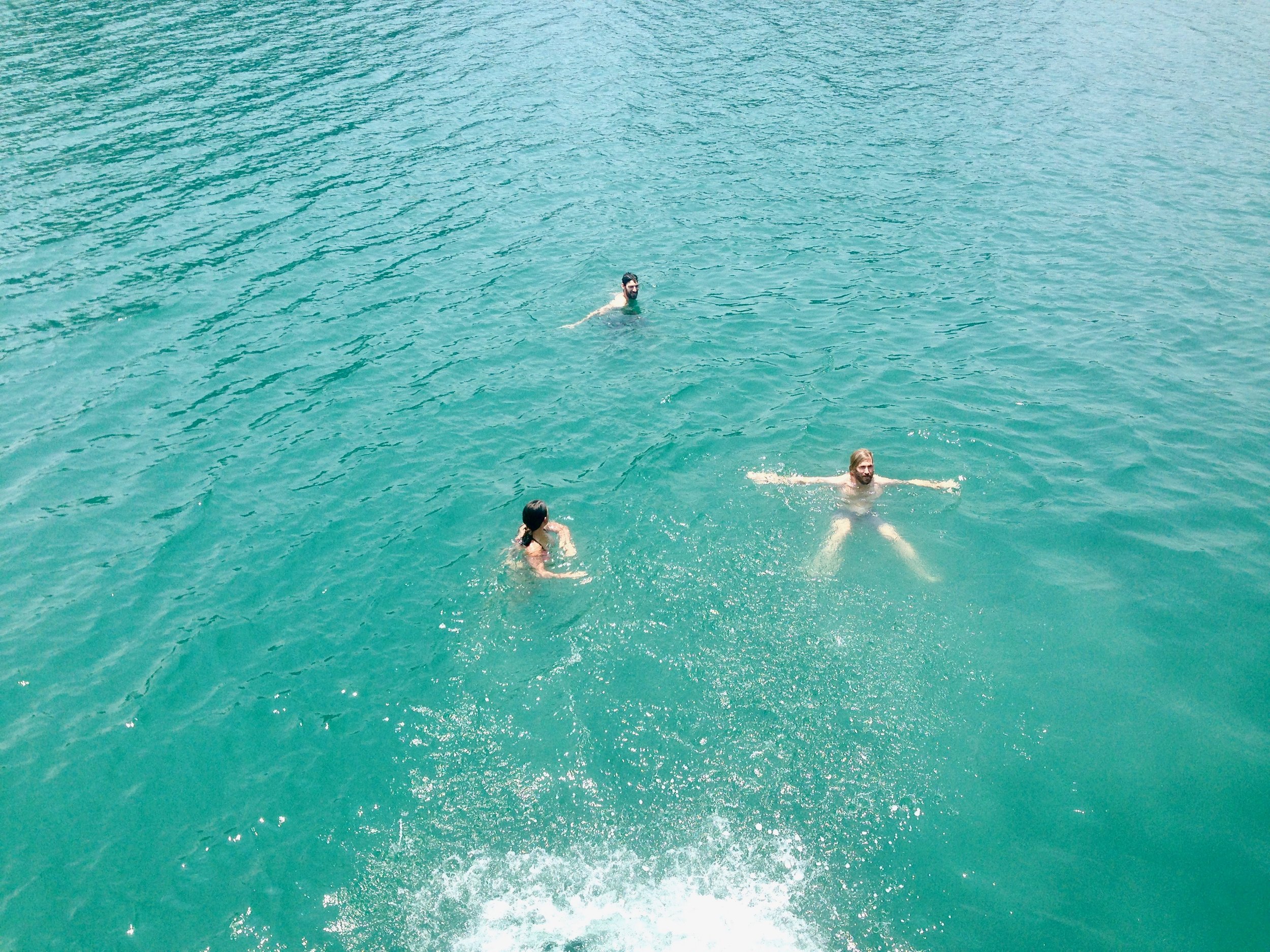 Another view from the boat after Wylie's just taken a plunge into the fresh sea waters off Moody Beach