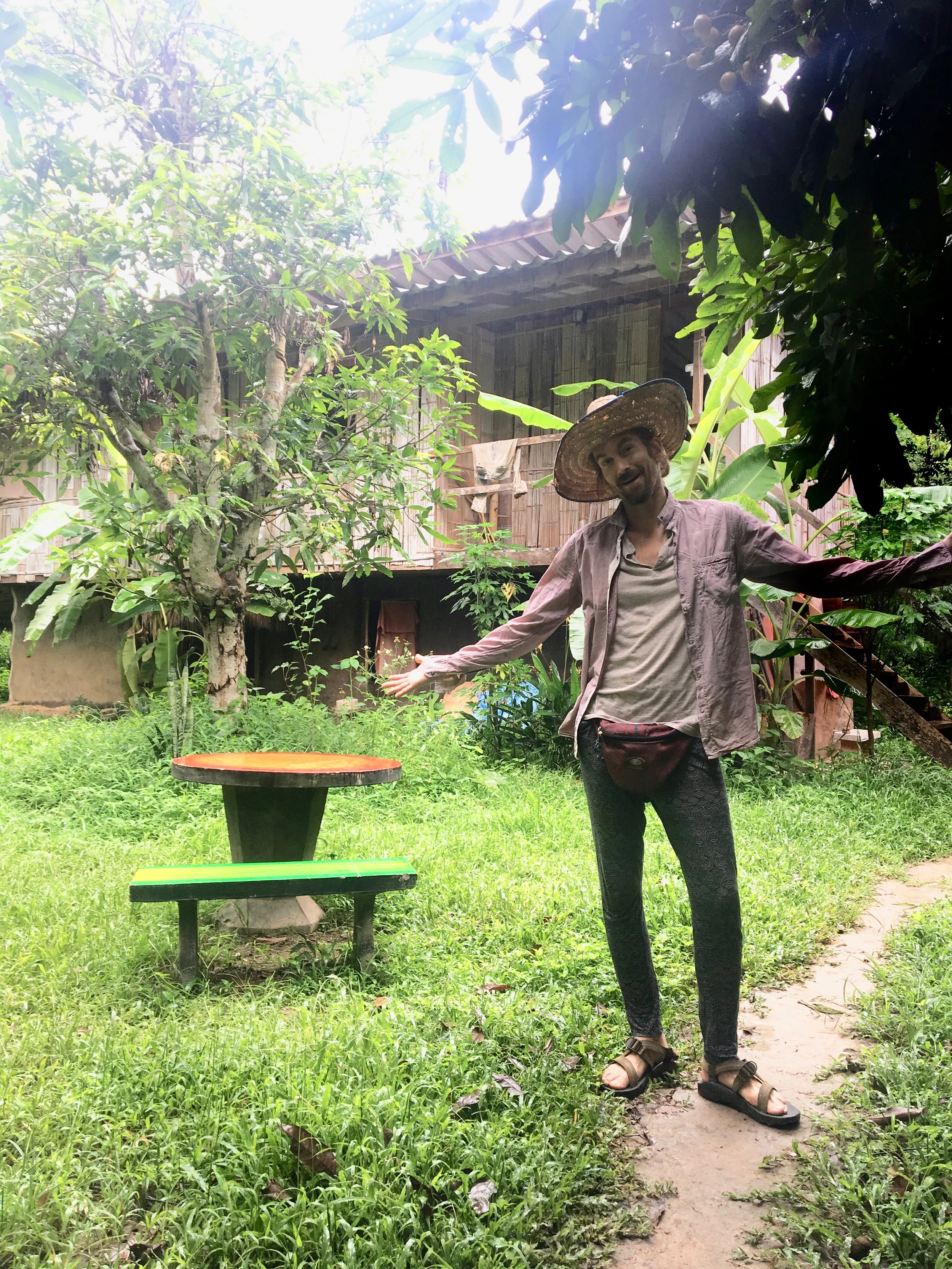 Wylie's favorite getup! Notice MY pants and a sombrero he foraged from the Panya workshop. Stylish eh?