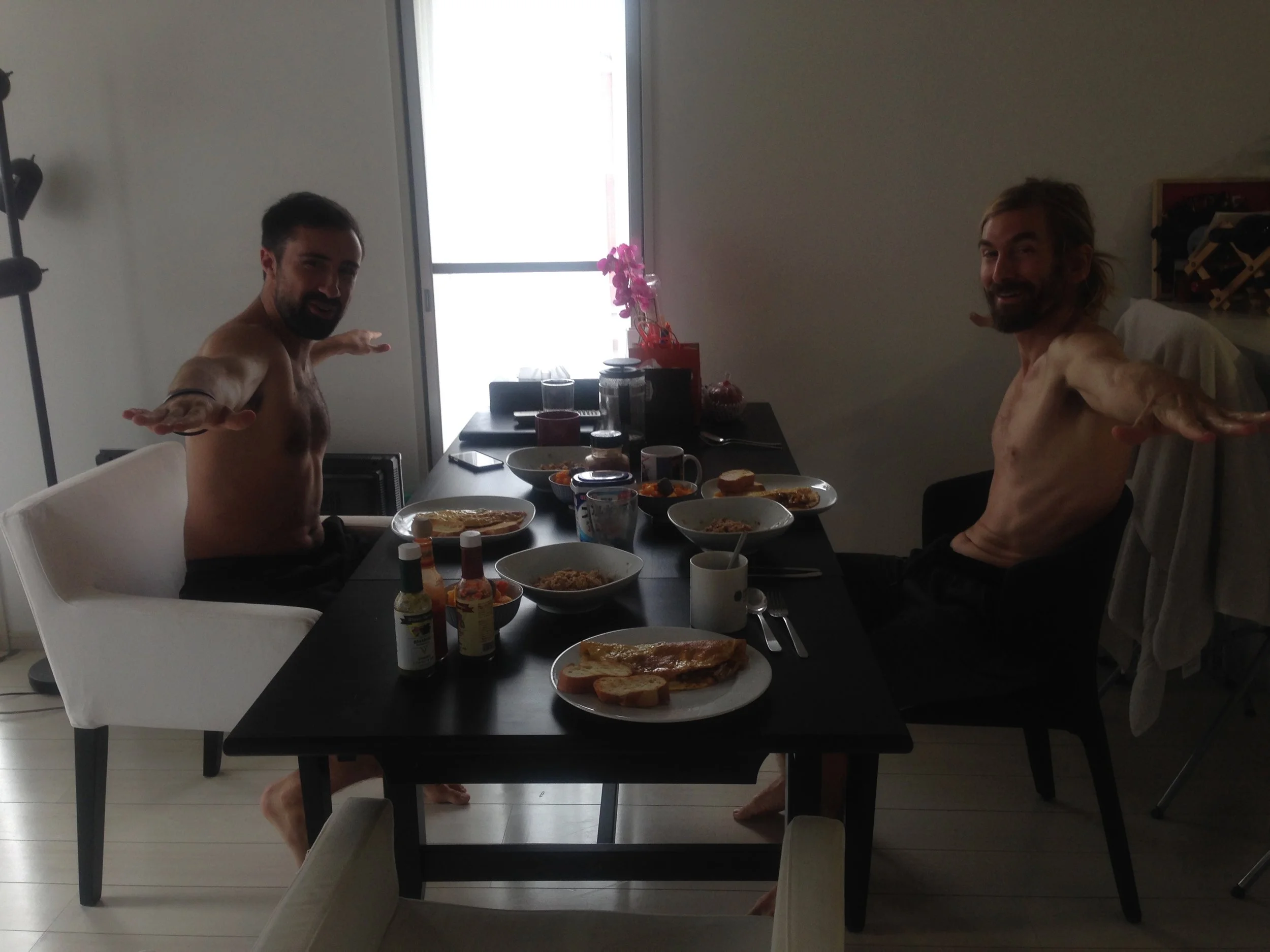 Two warriors at breakfast