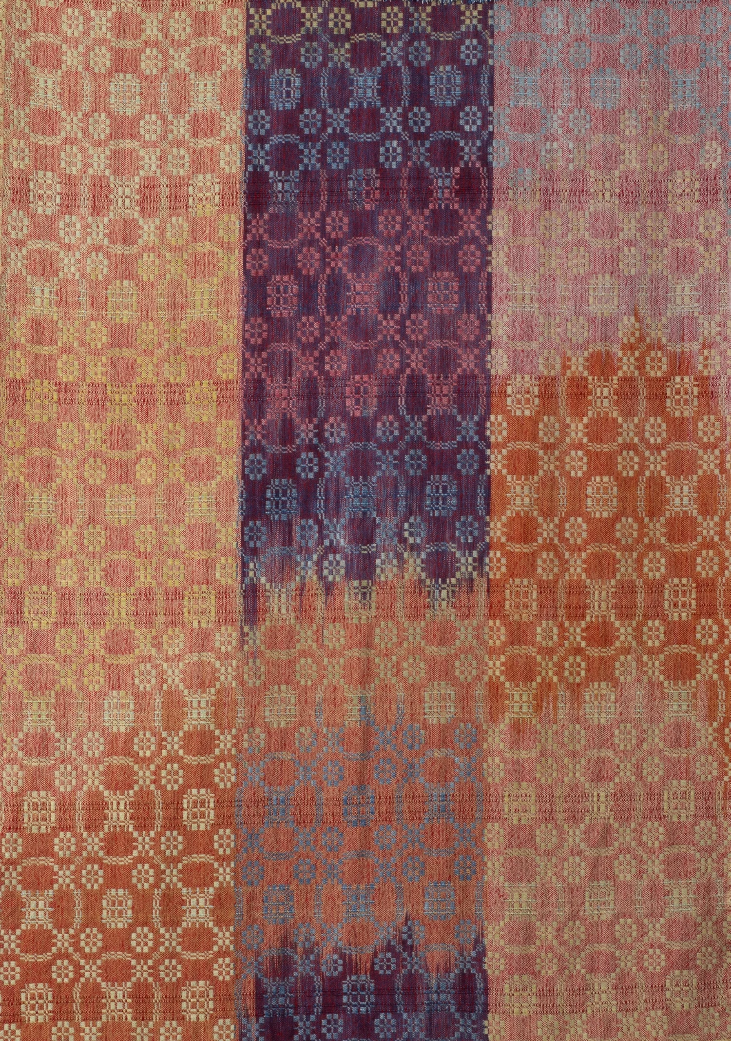 "SunMoonStars V". Naturally and Commercially Dyed Wool, Alpaca. 74" x 42 1/2". 2013. Private collection