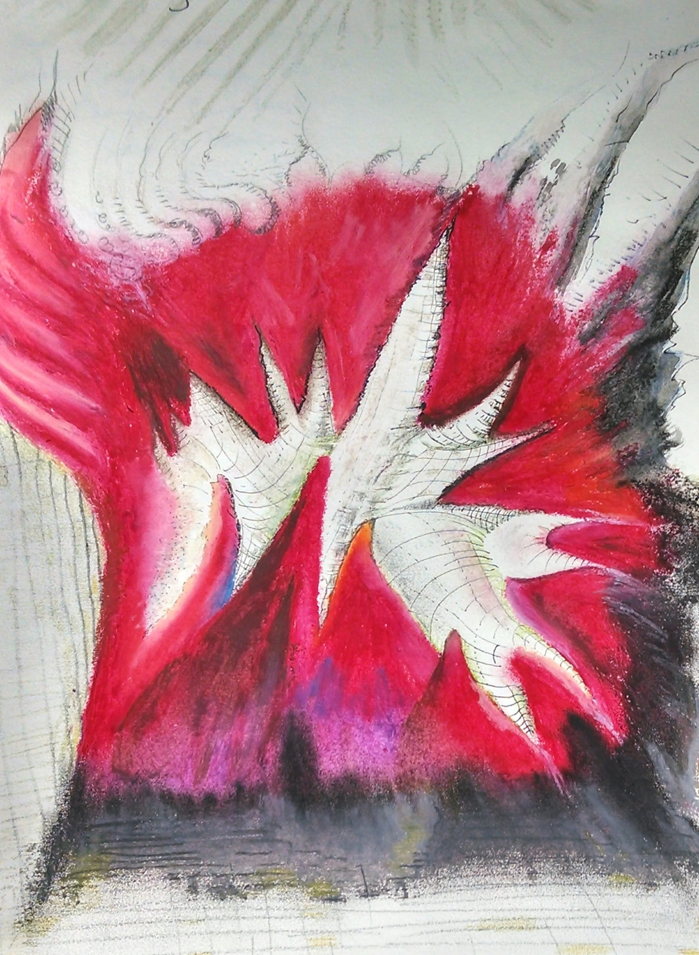"Heart Skin." Oil pastel, watercolor pencil, pen and ink on paper. 9.5" x 7.5". 2014.