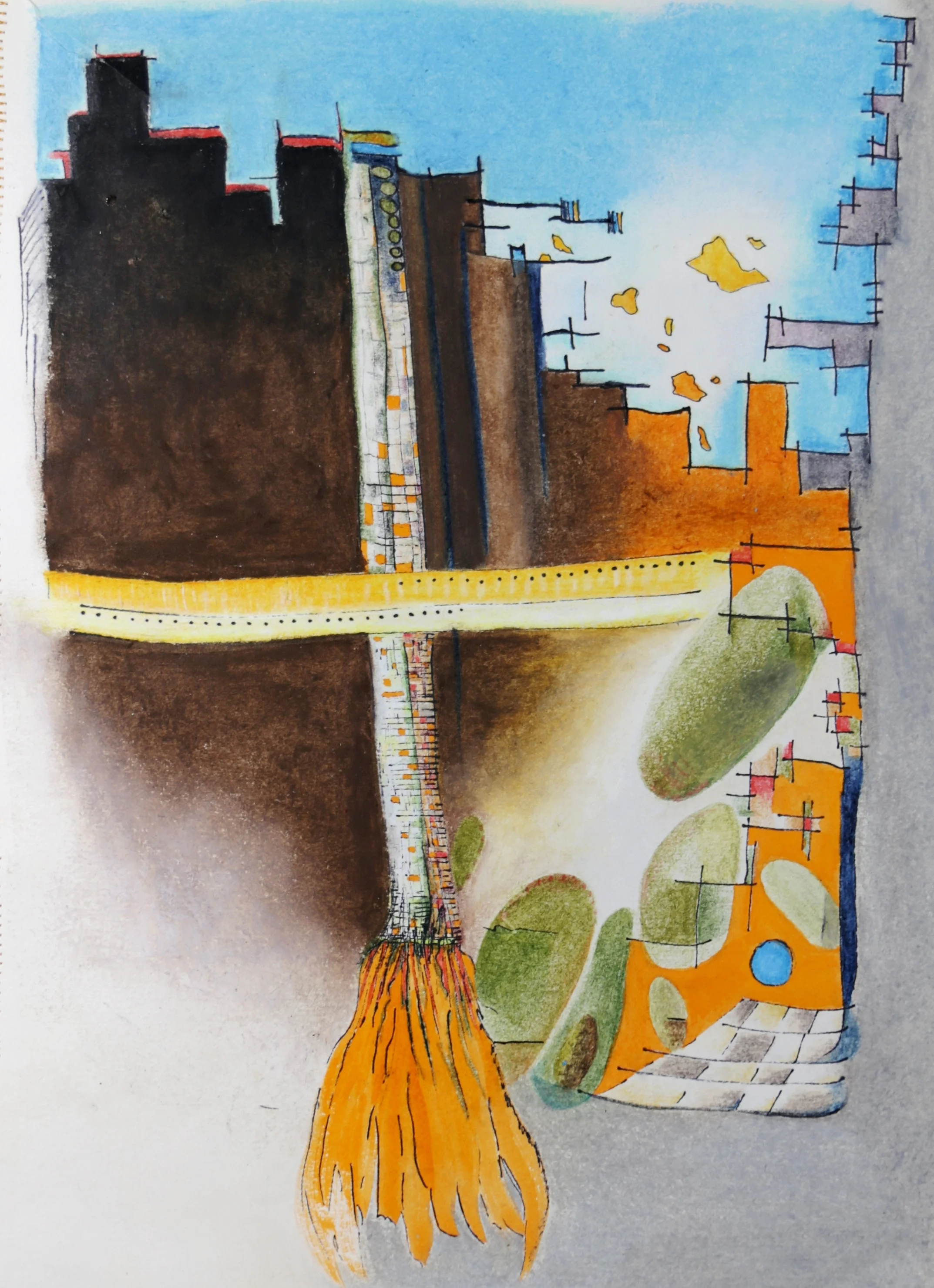 "Put in a Box." Oil pastel, watercolor pencil, pen and ink on paper. 11.5" x 8". 2014.