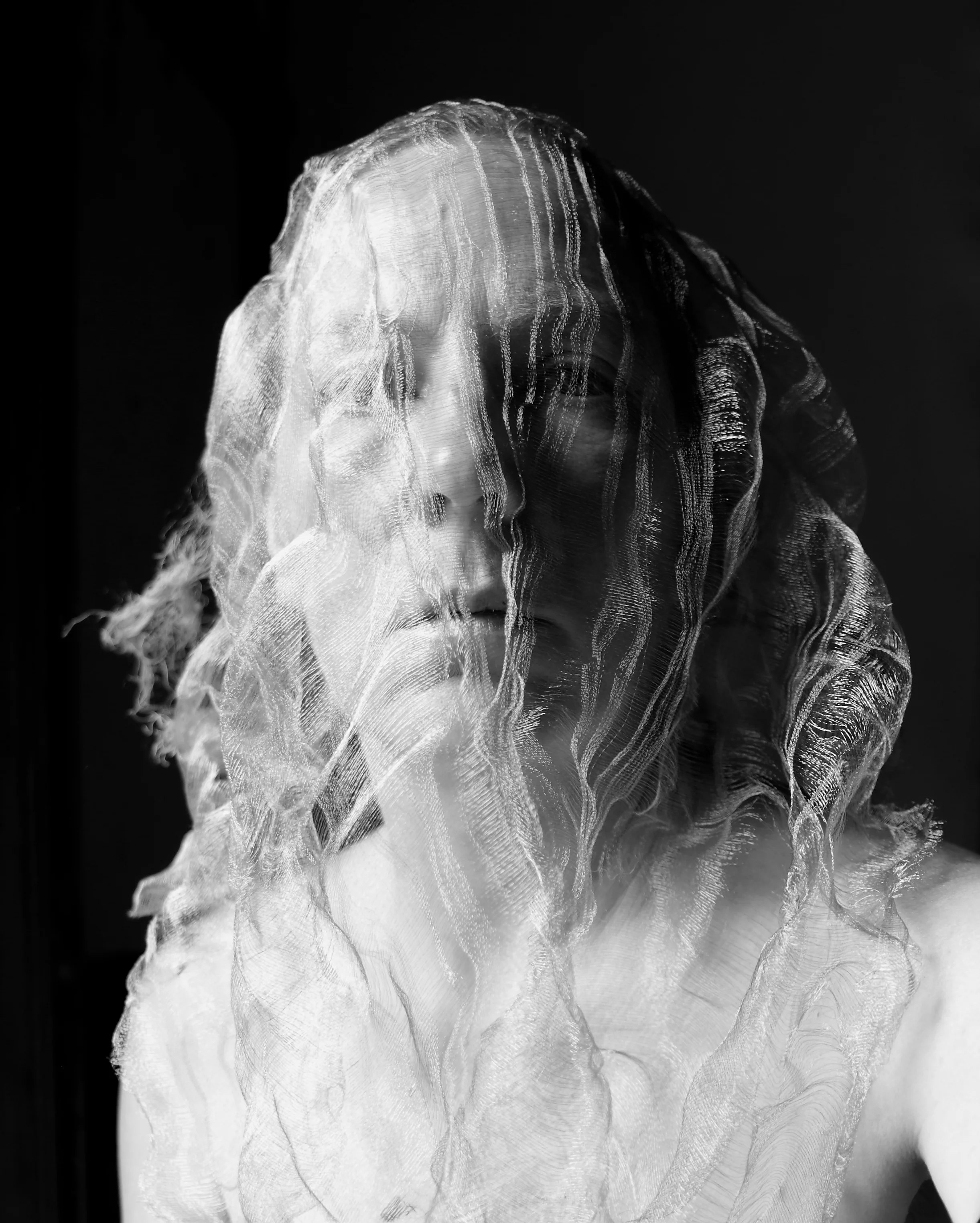  "Bimorph". Digital photograph (with artist’s handwoven cotton and stainless steel). 2019. 