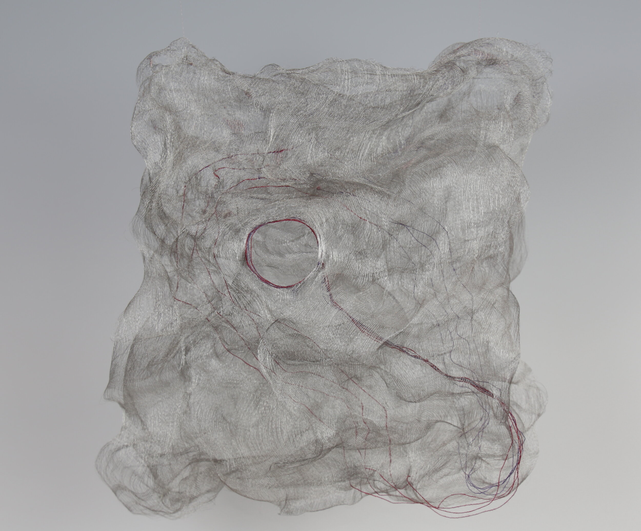  "Aorta". Stainless steel, copper, cotton, bamboo, wool. 10" x 10.5" x 2.5". 2019. 