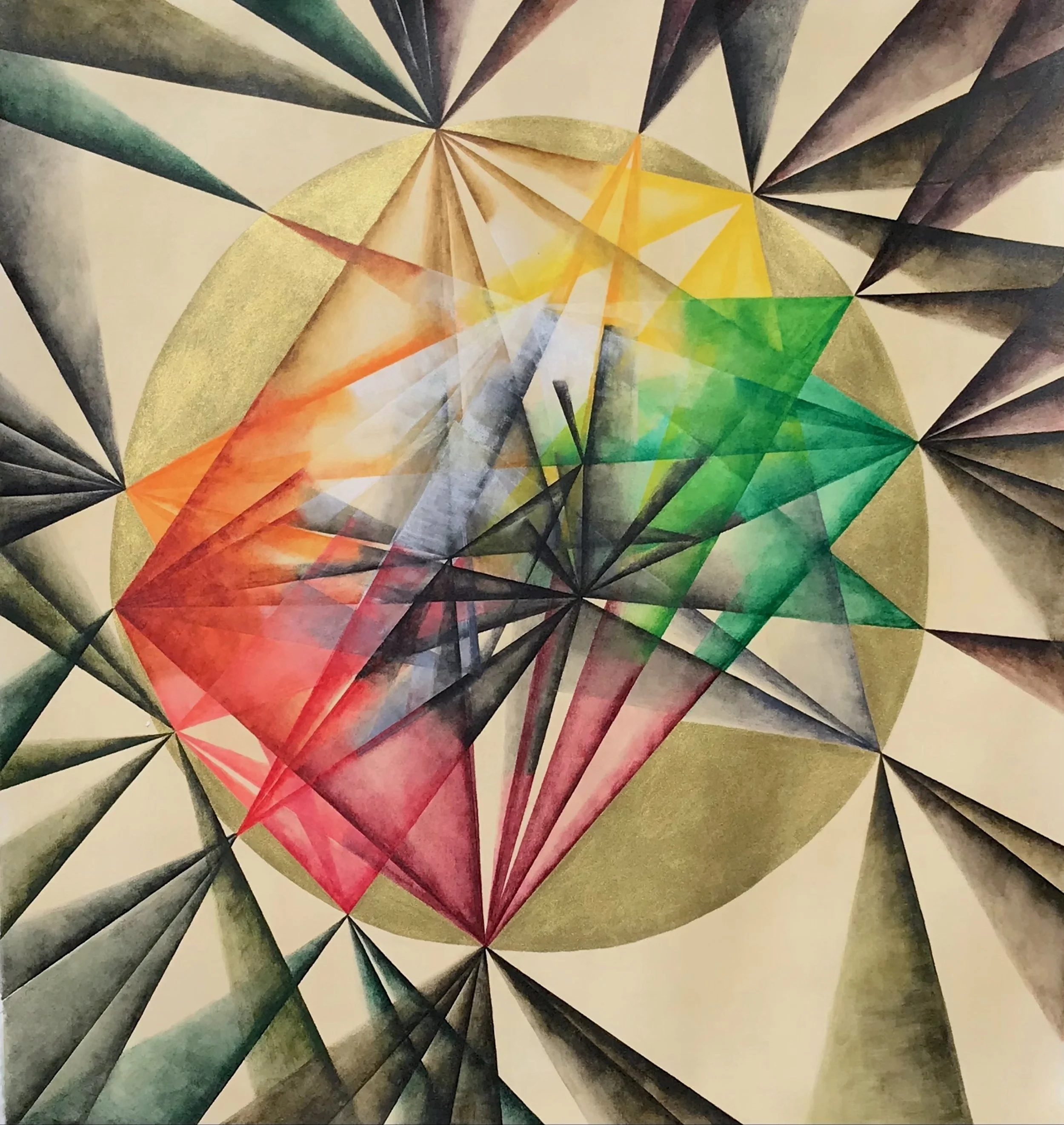  “All the Things”.  Derwent Inktense watercolor medium, oil pastel and tea on Arches paper.  22” x 23.25”.  2022. 