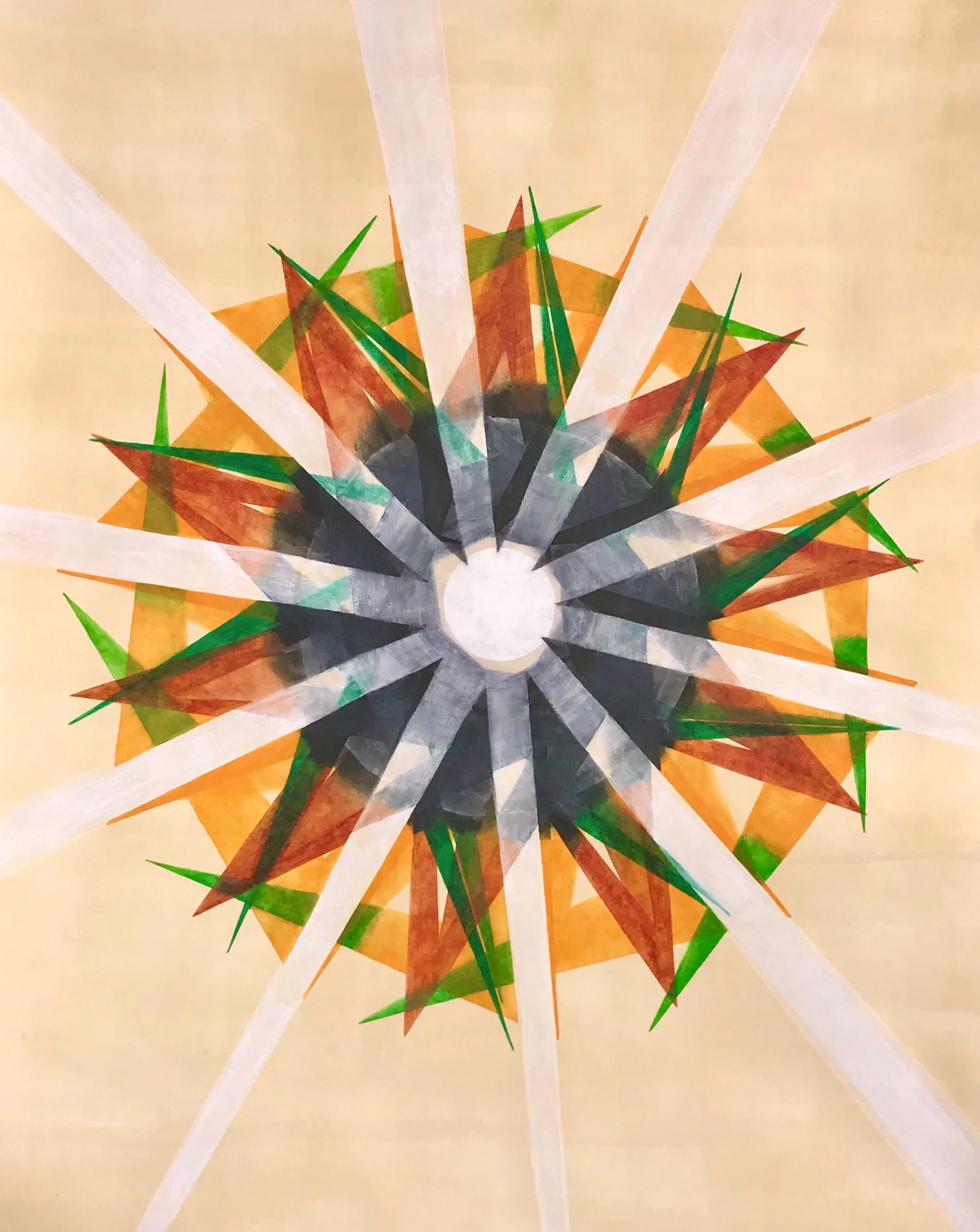  “Knit-up”.  Derwent Inktense watercolor medium, tea and oil pastel on Arches paper.  22.125” x 28”.  2023. 