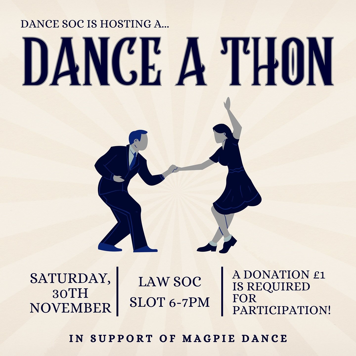 This is a 24 hr event hosted by dance soc starting at 10am on Saturday 30th, raising money for Magpie Dance!

Magpie dance are a charity who run inclusive dance sessions for children and adults with learning disabilities, supporting them to gain sign