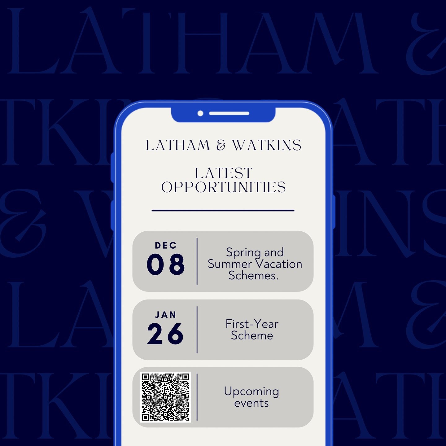 Latham &amp; Watkins Latest Opportunity&rsquo;s including their spring and summer vacation schemes and their first-year scheme!!

Use the upcoming events or deadlines link in our bio to find out more or visit @ba.york linktree which is also linked in