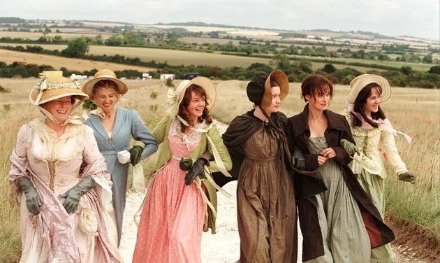 Brenda Blethyn, Rosamund Pike, Carey Mulligan, Talulah Riley, Keira Knightly and Jena Malone in “Pride and Prejudice”