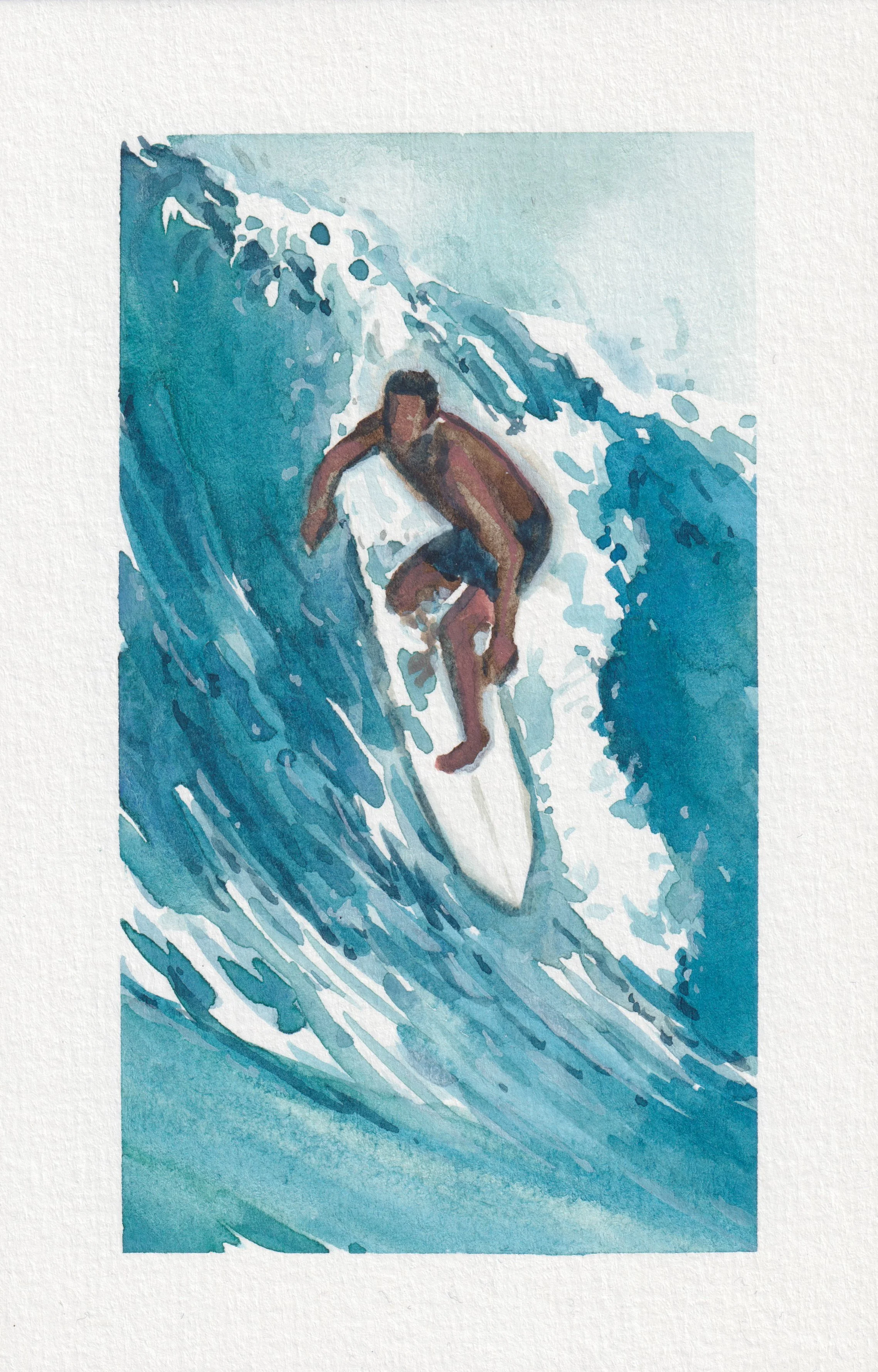 hawaii art, Hawaiian surfer art, surf art, surf wall art, surf poster, surfer watercolor, beach house interior, beach home wall art