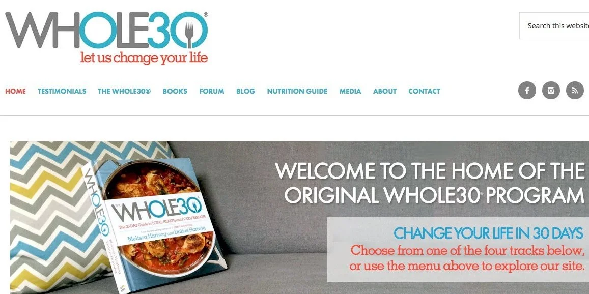 Figure 1: The Whole30 website homepage.