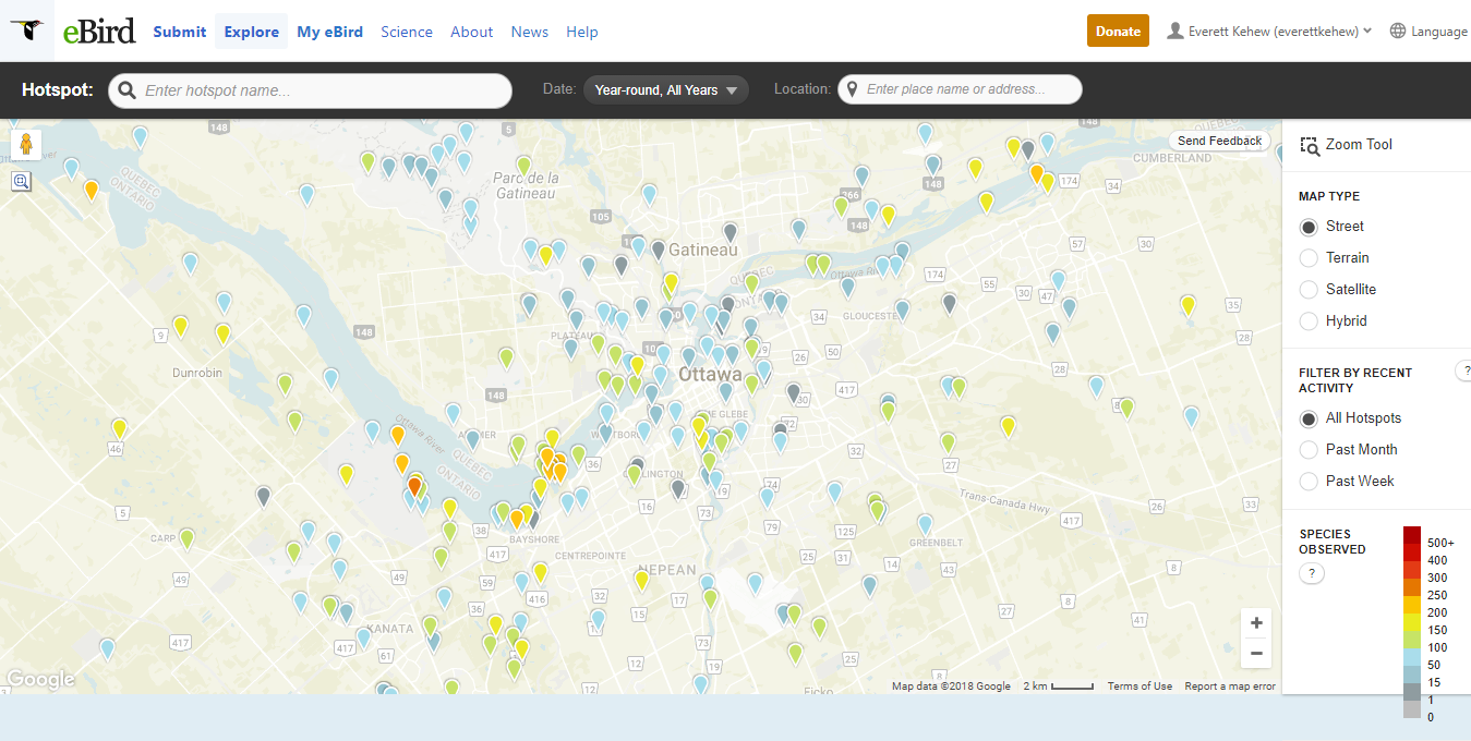 Screenshot of Ottawa hotspot map