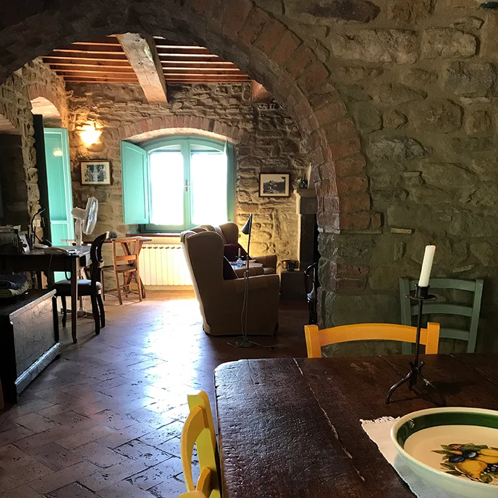 The terra-cotta floor, stone walls, and wooden shutters kept us comfortable through the heatwave.