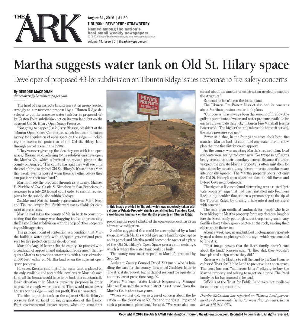 Ark Newspaper: Martha Property Update — Tiburon Open Space