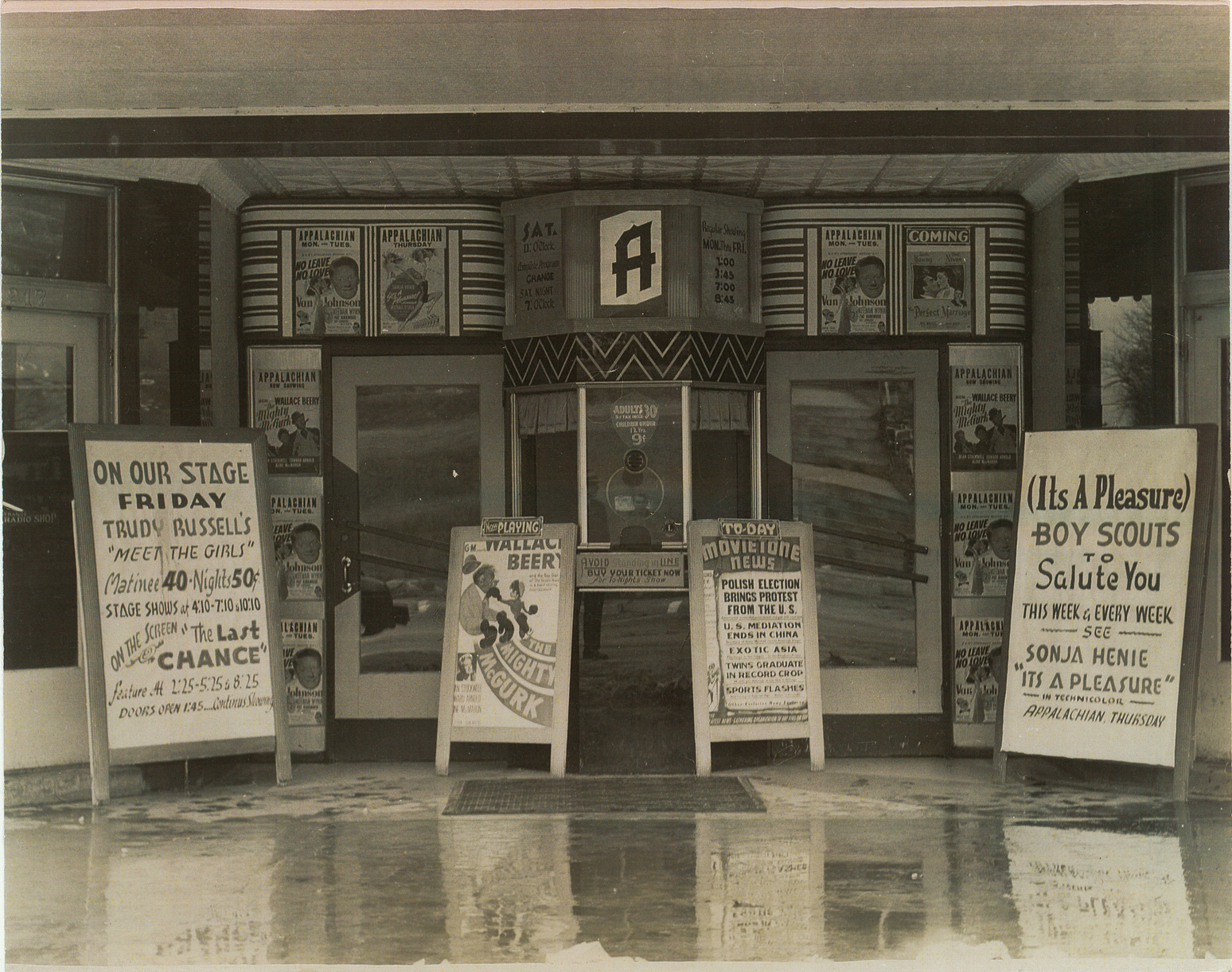 Appalachian Theatre entrance and ticket booth, ca. 1948