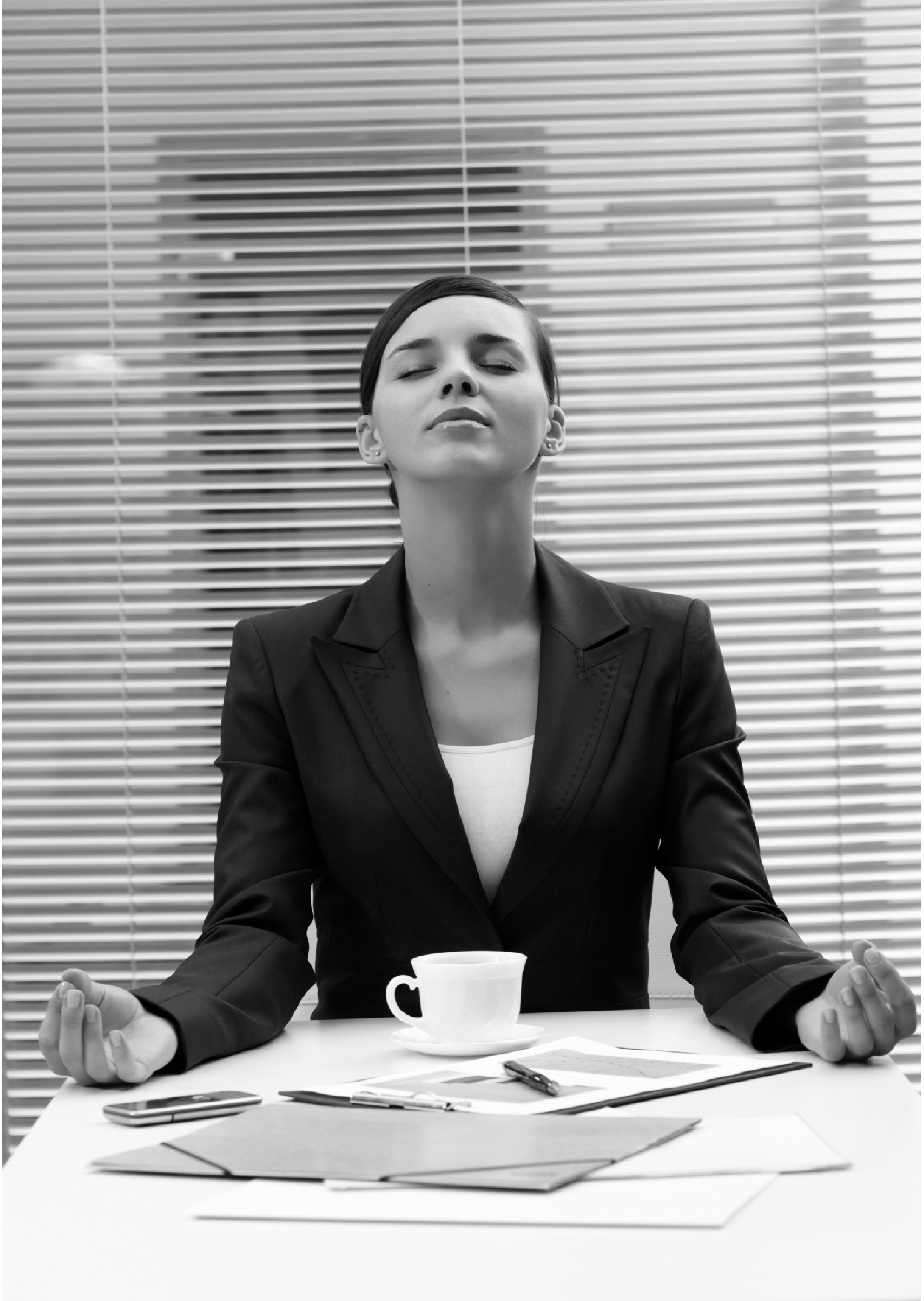 Corporate woman meditating B&W.png