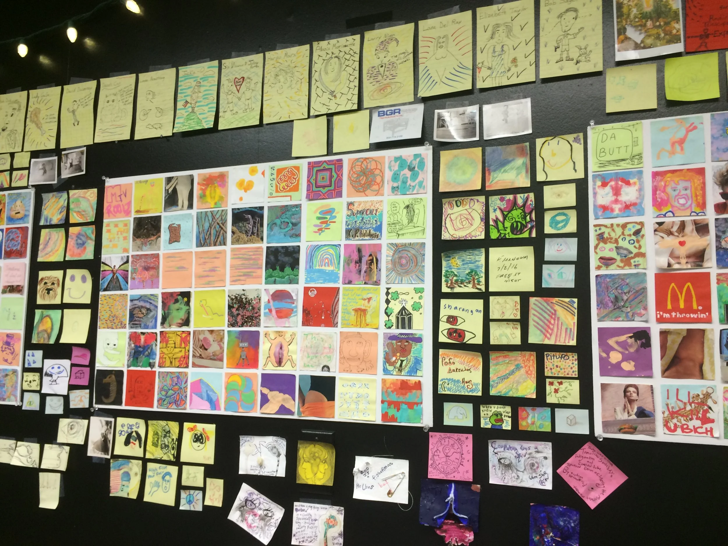The walls were covered in post it note art- and anyone is welcome to contribute.