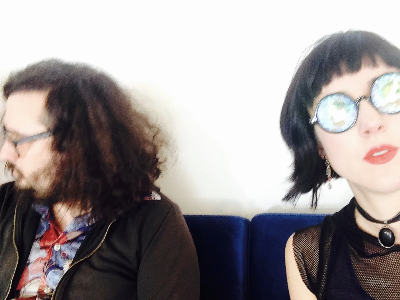 I found those glasses on the table at the Super Satan show. You can't really see anything other than kaleidoscope shapes out of them so I blindly tried to take a selfie of daisy and i. and this is what happened....hahaha.