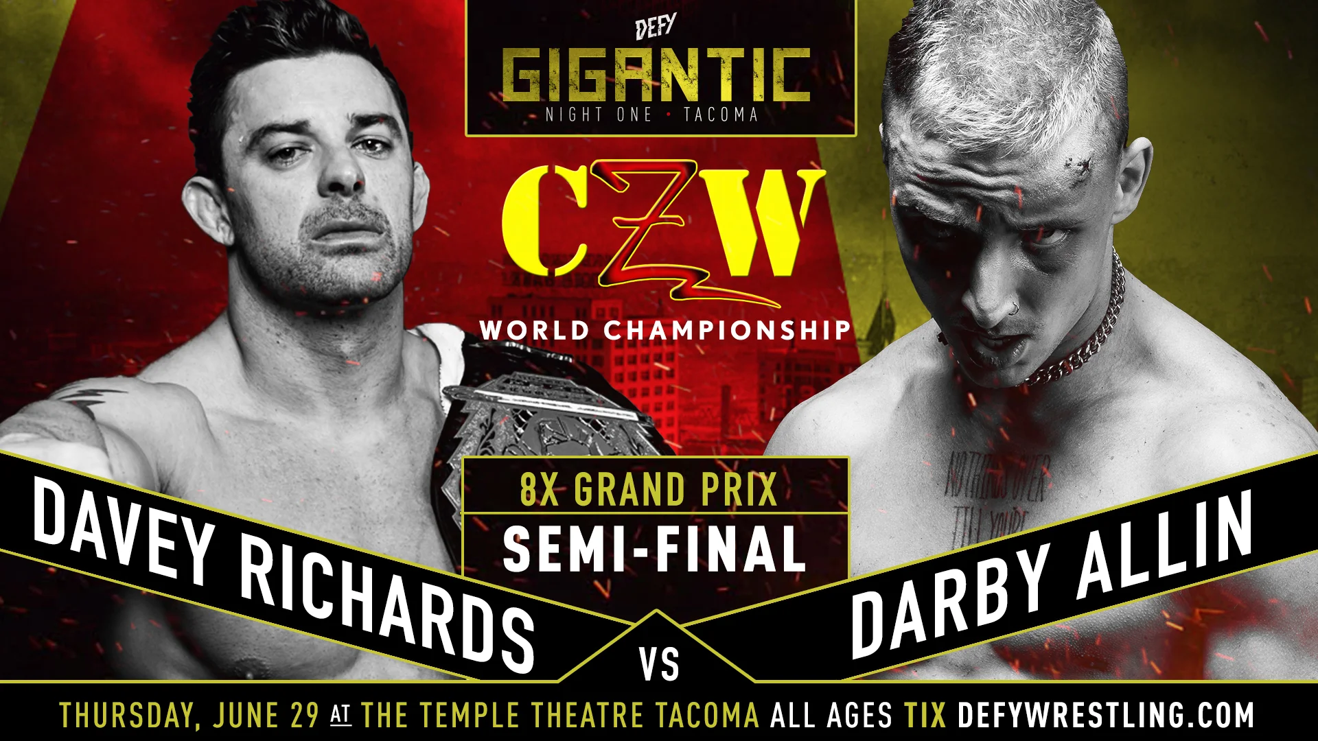 Davey defends his CZW World Championship against Darby Allin at DEFY4 on June 29th in Tacoma. Tickets at DefyWrestling.com