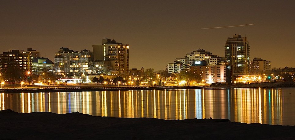 Burlington waterfront at night.
