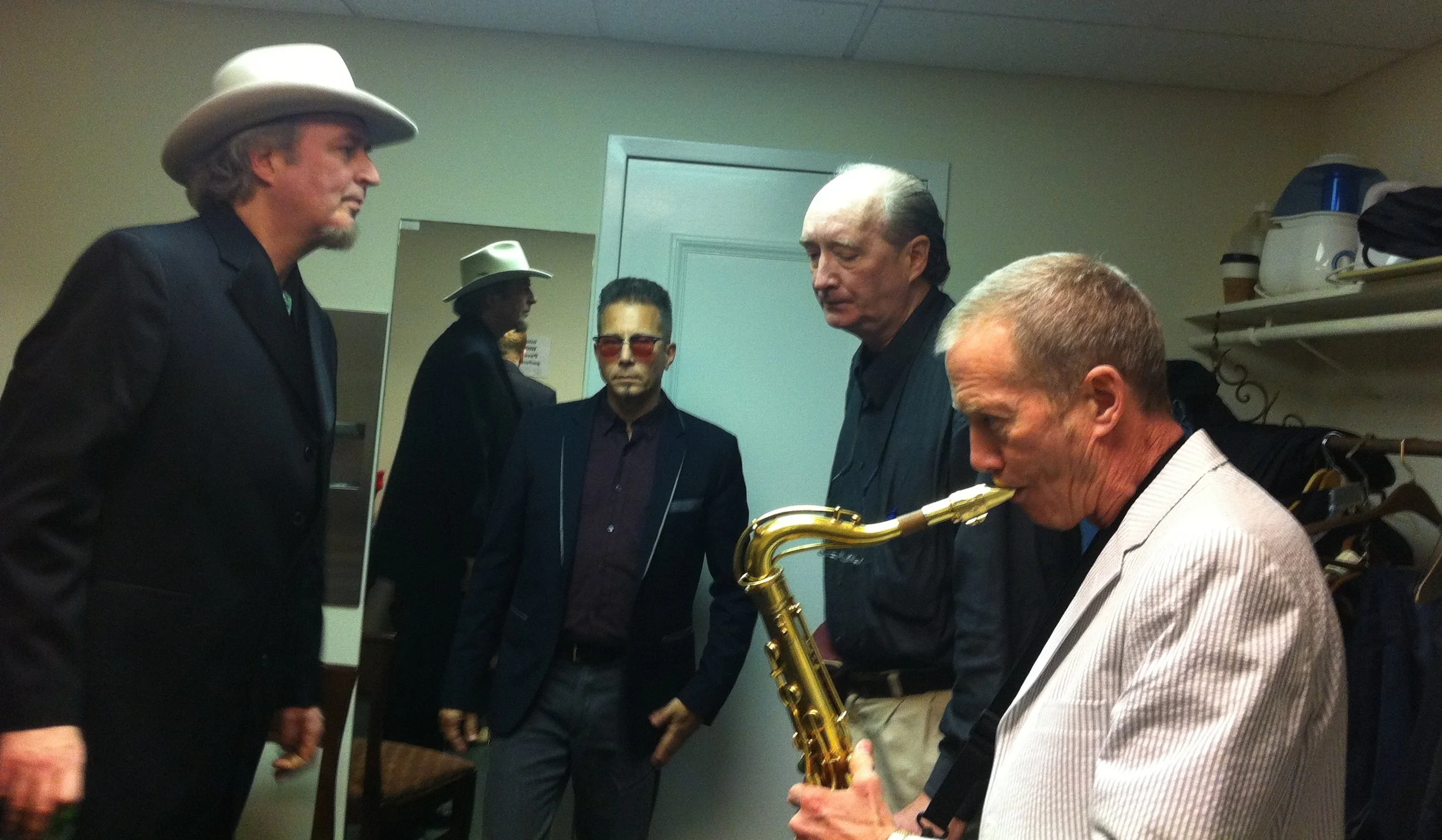  The Lone Sharks backstage Westhampton Beach Community Arts Center. Gene Casey, Pistol Pete, Vinnie Casey and Paul Scher.&nbsp; 