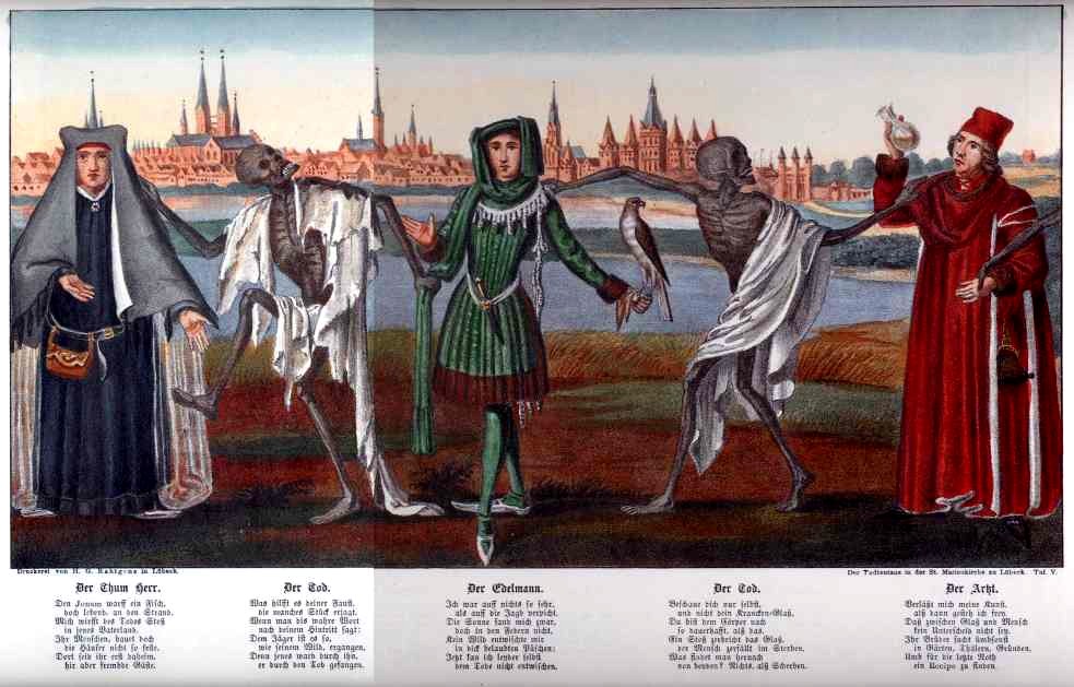 Distler Totentanz movement 14 The mural from the Lübeck Totentanz, with the original medieval dialogues that inspired Hugo Distler