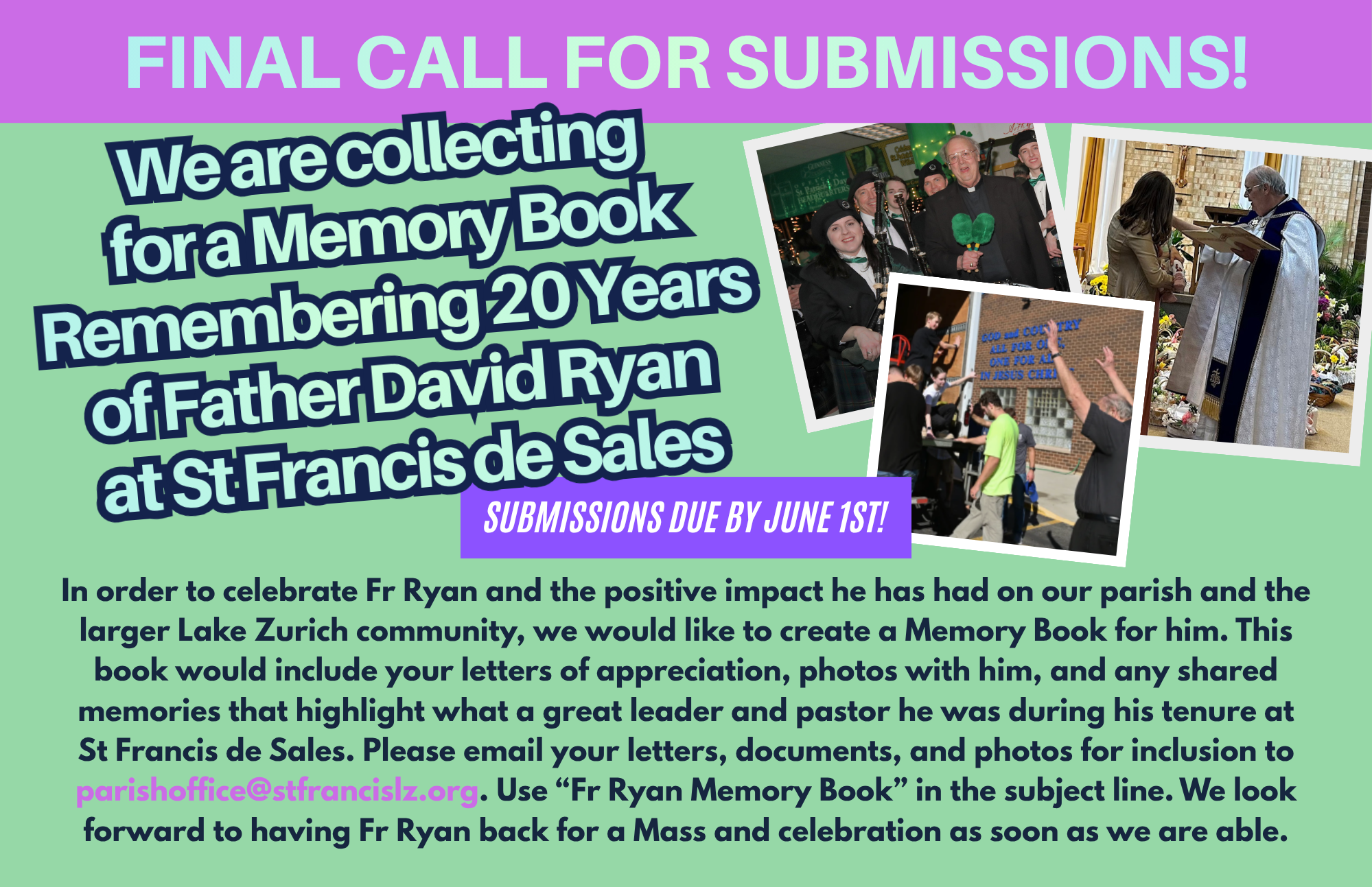 Fr Ryan Memory Book -- FINAL CALL